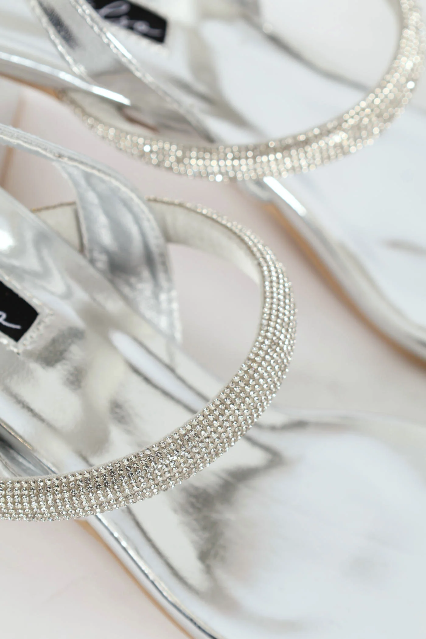 Double Diamante Strap On Block Heel - Silver - Image 2