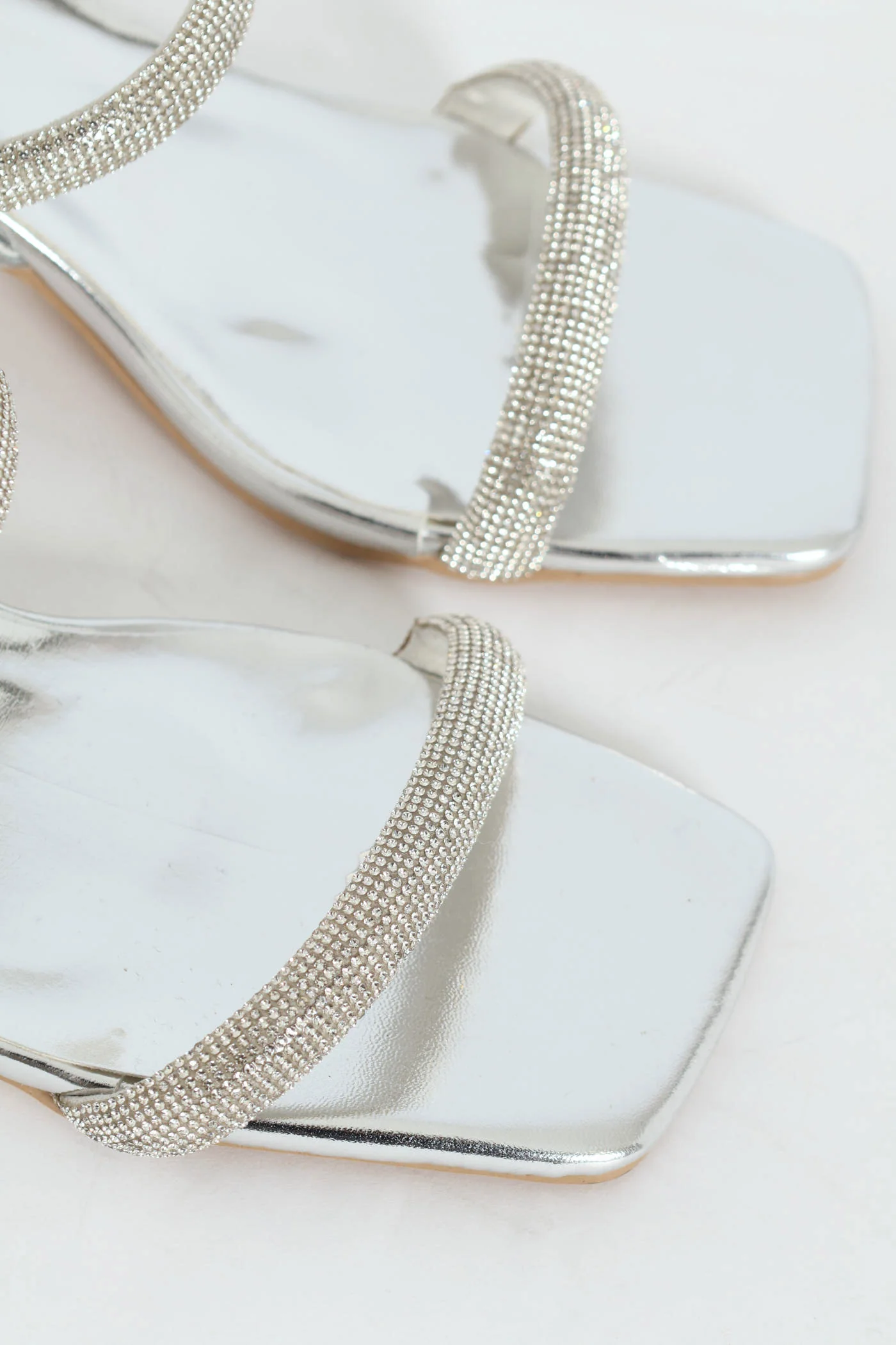 Double Diamante Strap On Block Heel - Silver - Image 5