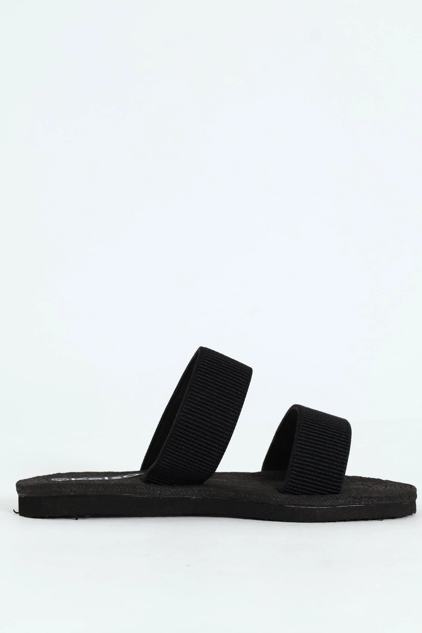 Double Elasticated Tape Mule Sandals - Black - Image 2
