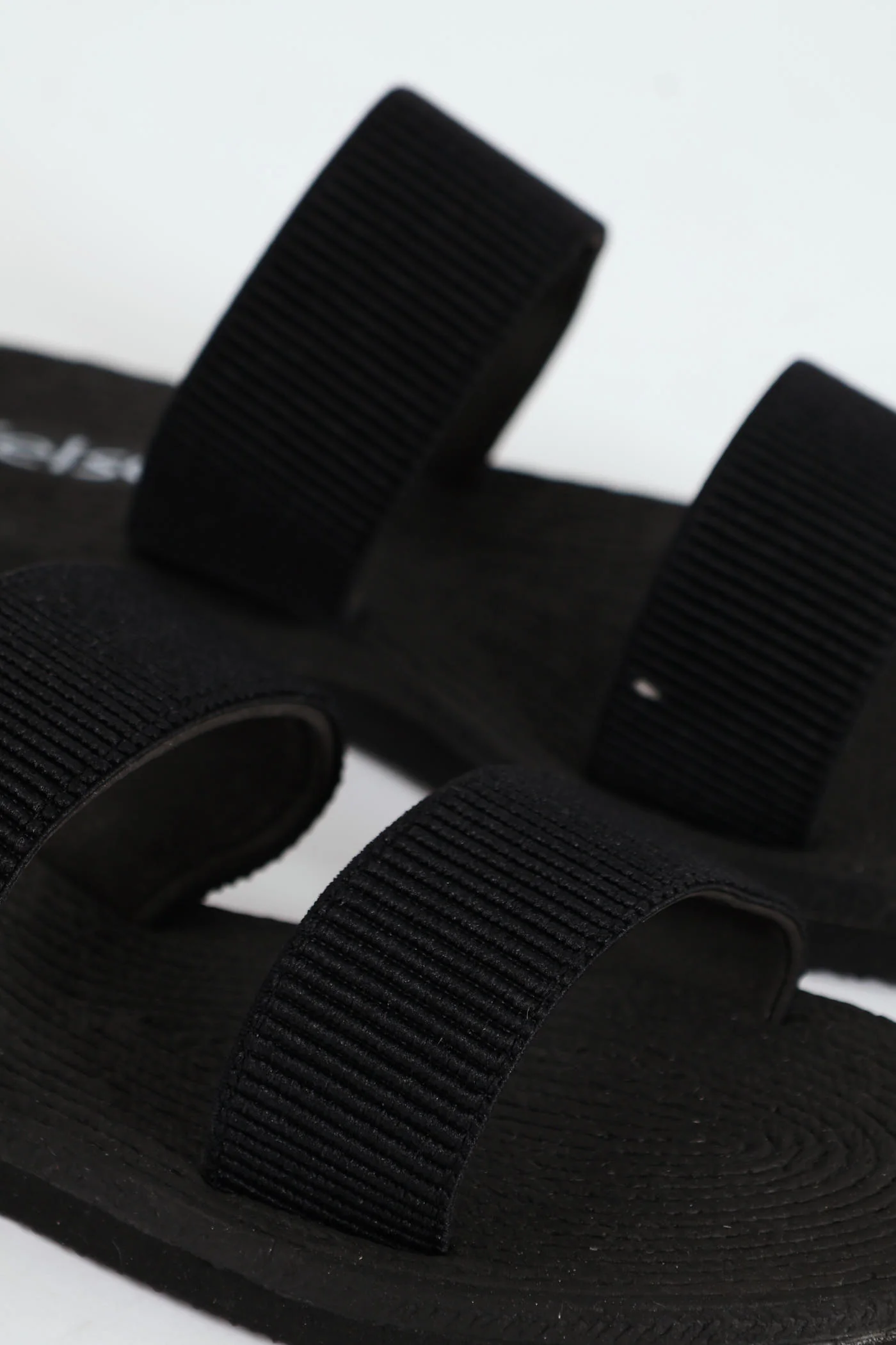 Double Elasticated Tape Mule Sandals - Black - Image 3