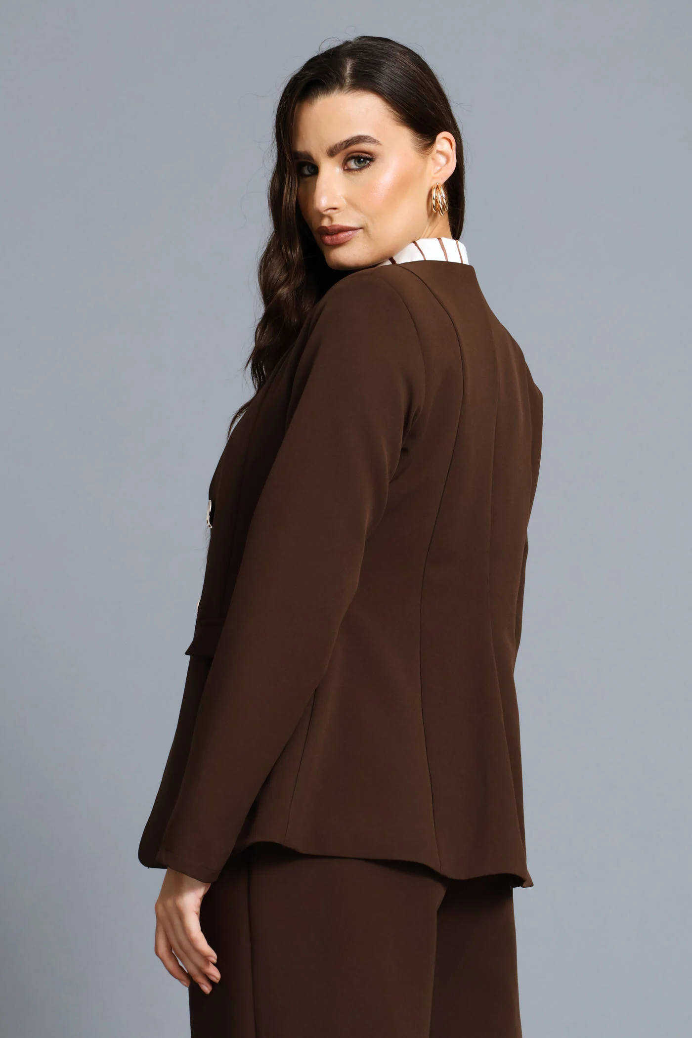 Double Fancy Button Blazer - Chocolate - Image 5