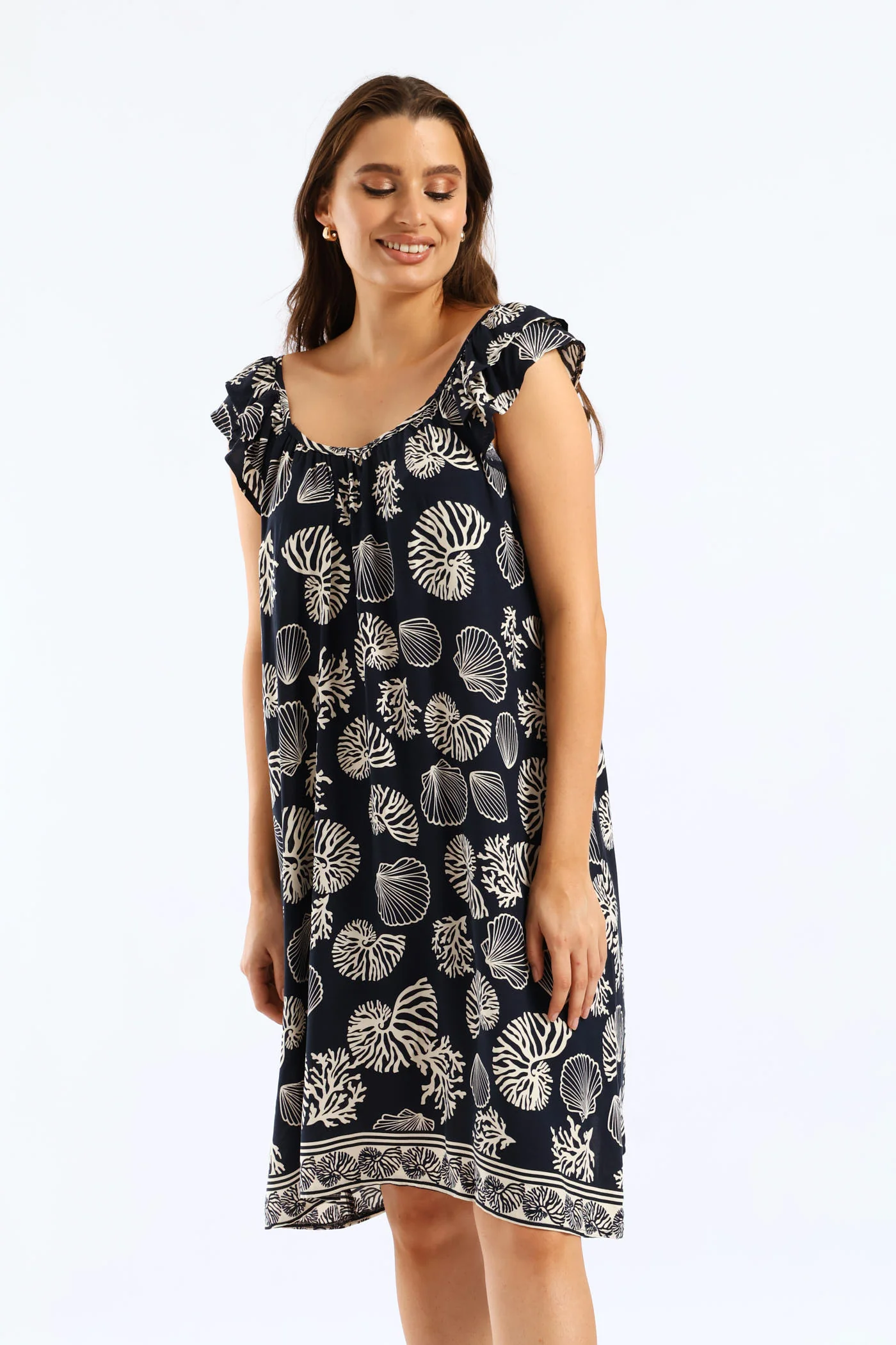 Double Frill Sleeve Babydoll Shift Mini Dress - Ink - Image 3