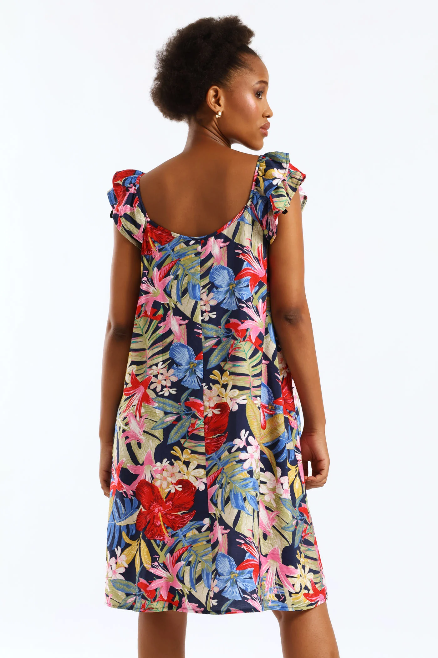 Double Frill Sleeve Babydoll Shift Mini Dress - Multi - Image 5