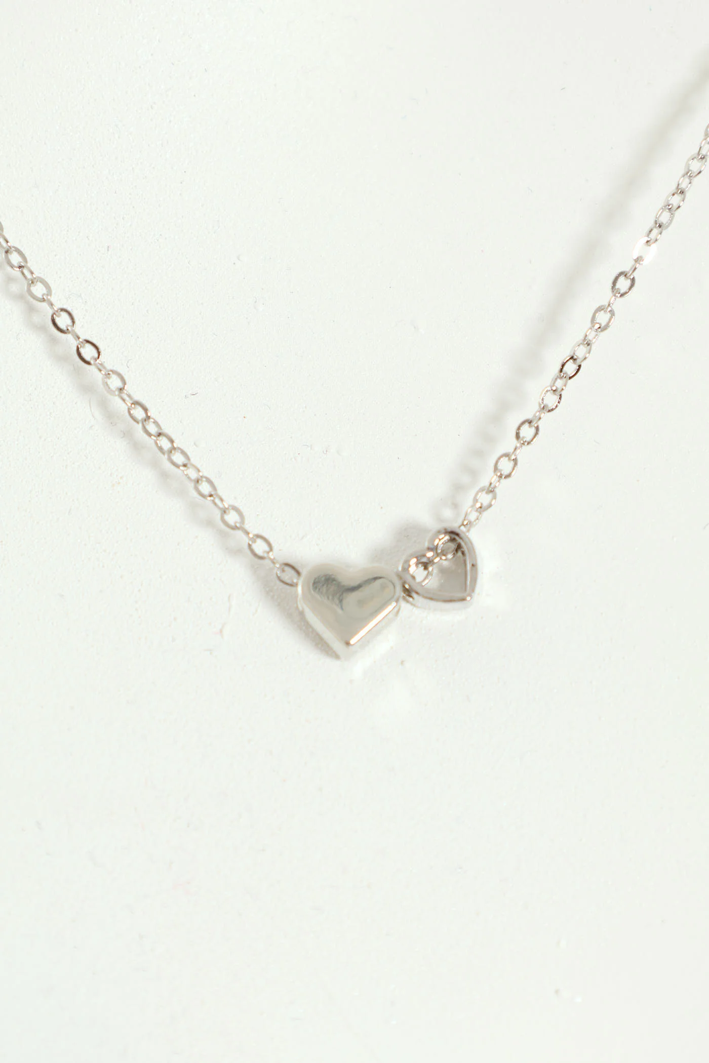 Double Heart Pendant Necklace - Silver - Image 2