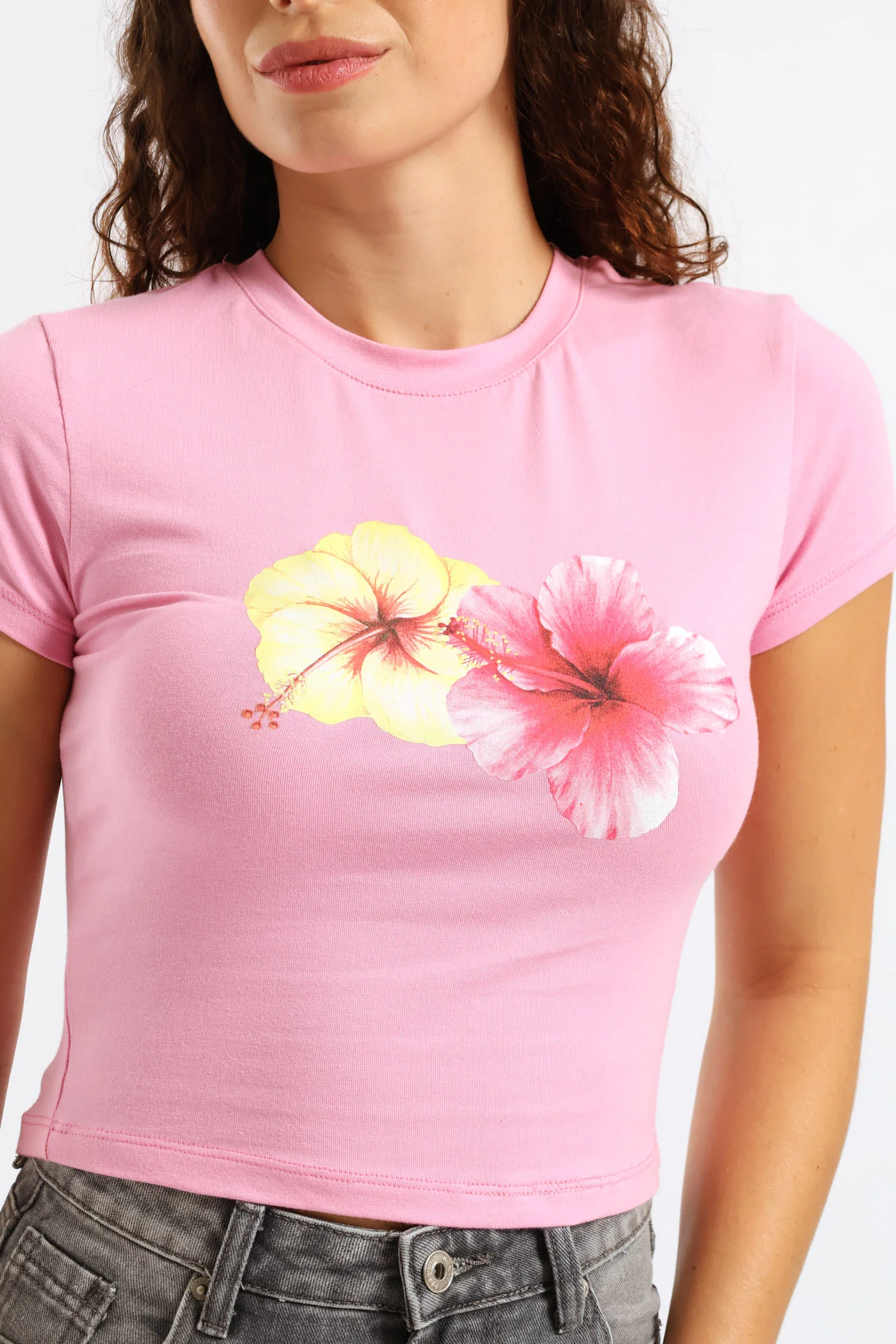 Double Hibiscus Baby Tee - Pink - Image 2