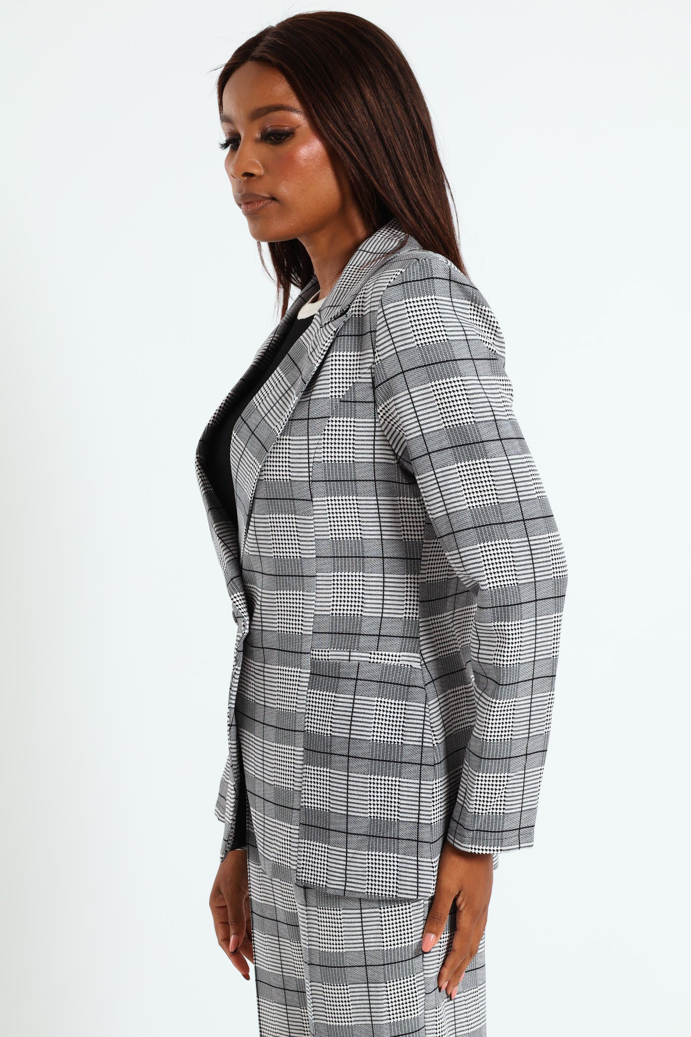 Double Houndstooth Check Blazer - Grey - Image 3
