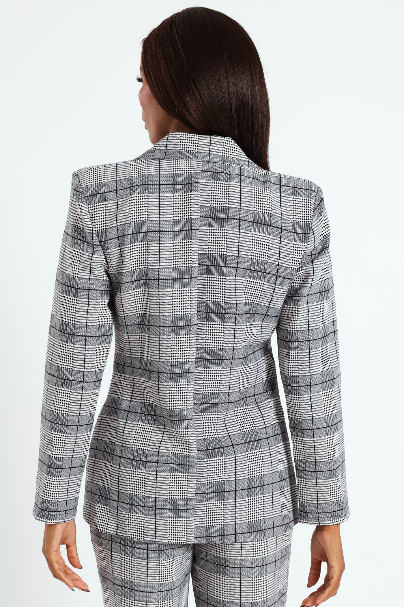 Double Houndstooth Check Blazer - Grey - Image 4