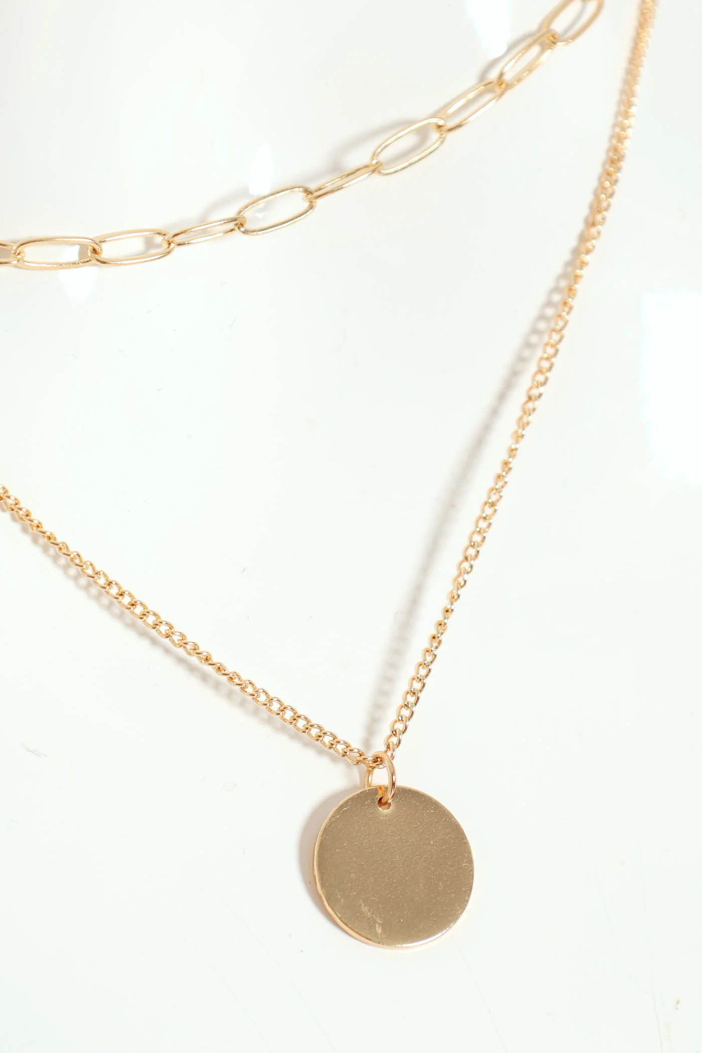 Double Layered Disc Pendant Necklace - Gold - Image 2