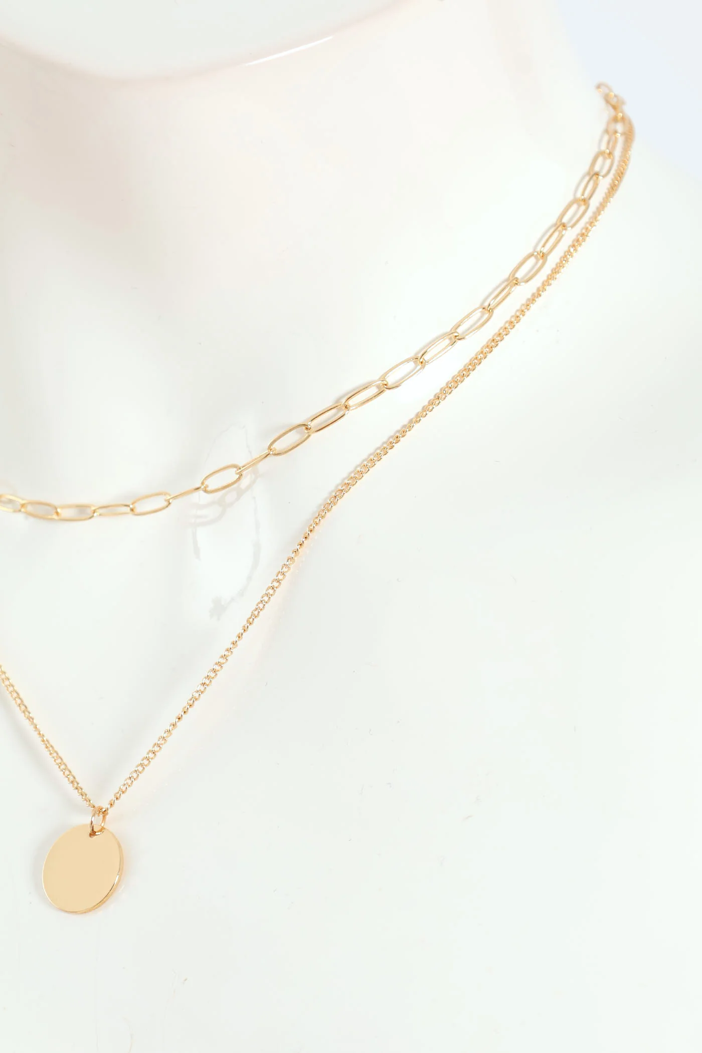Double Layered Disc Pendant Necklace - Gold - Image 3