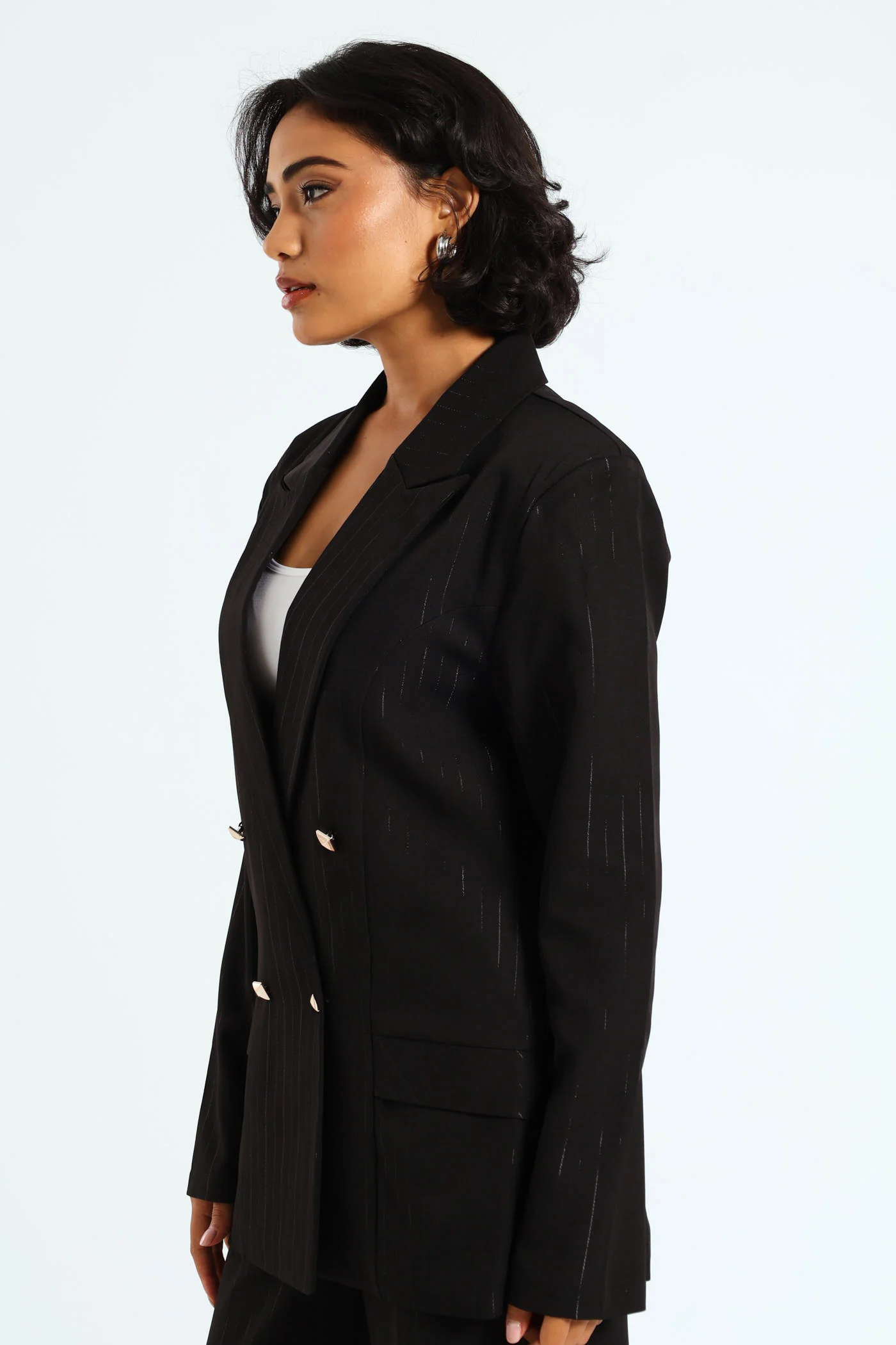 Double Lurex Stripe Blazer - Black - Image 4