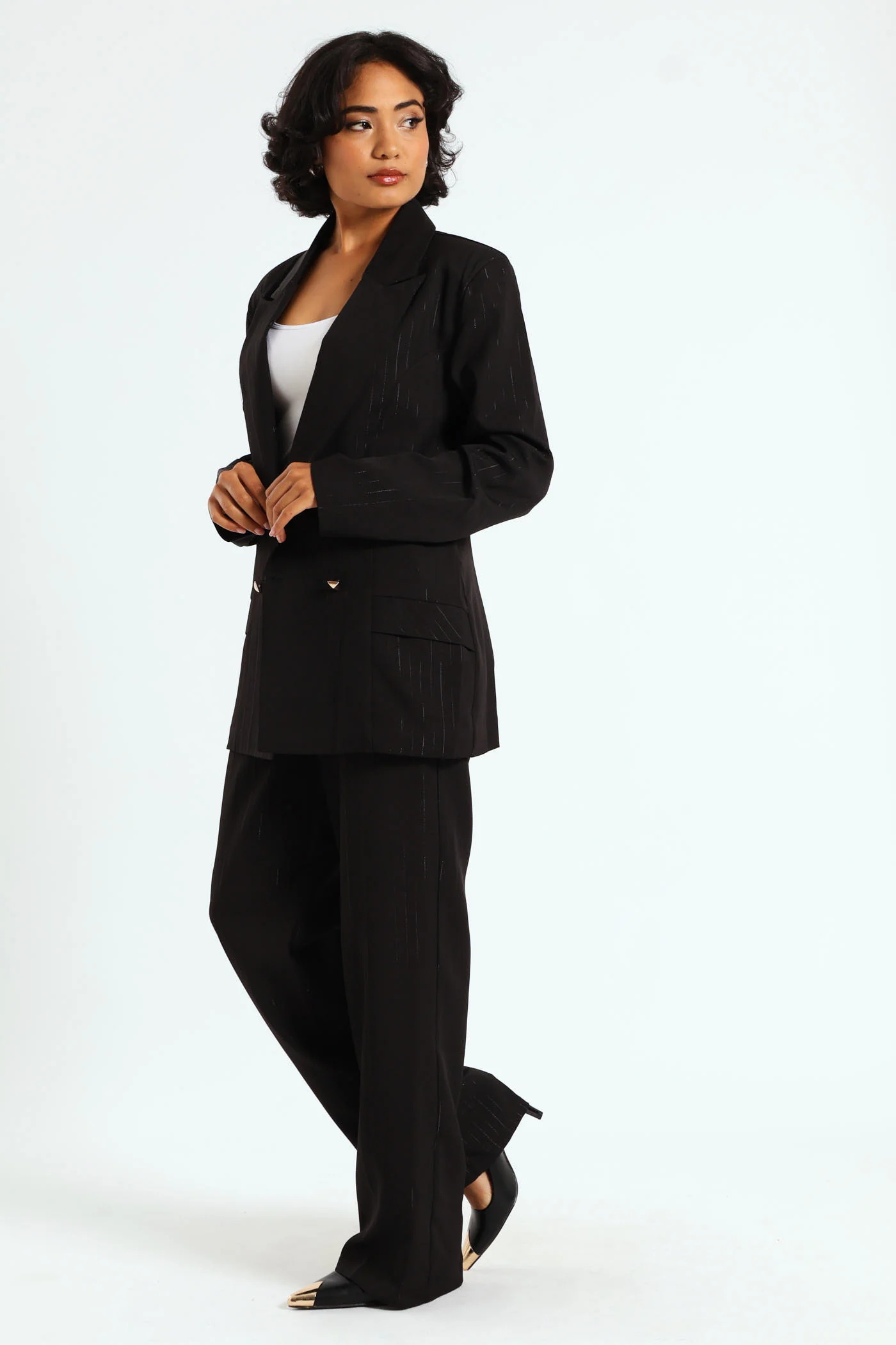 Double Lurex Stripe Blazer - Black - Image 6