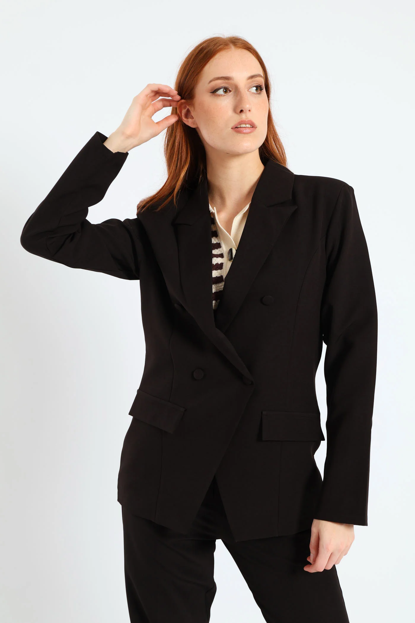 Double Notch Hem Blazer - Black - Image 2
