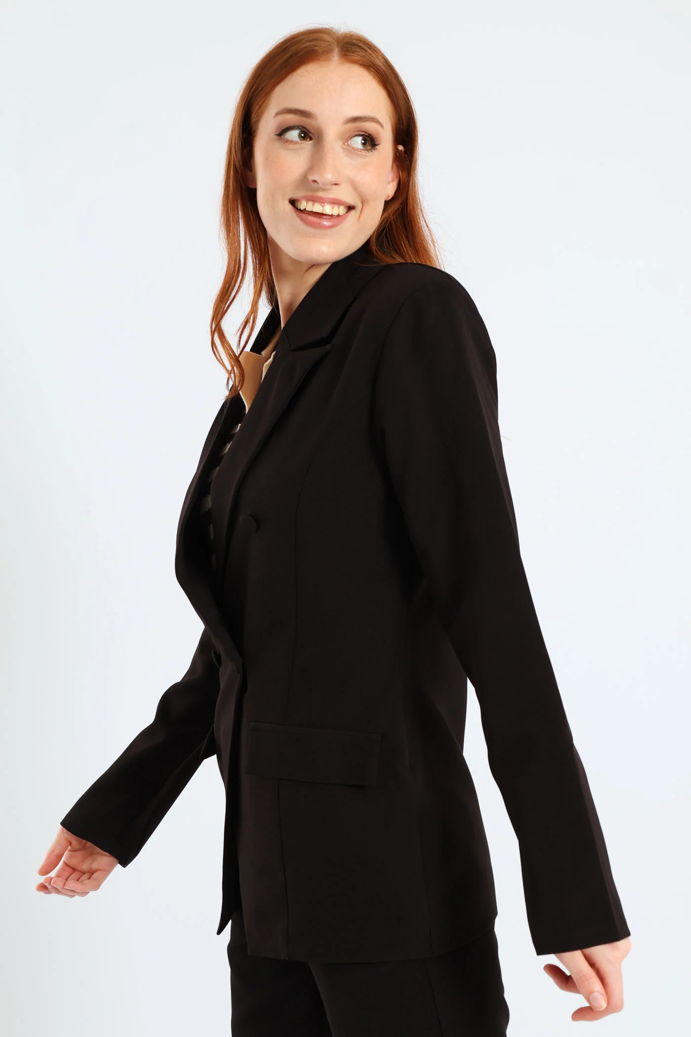 Double Notch Hem Blazer - Black - Image 3