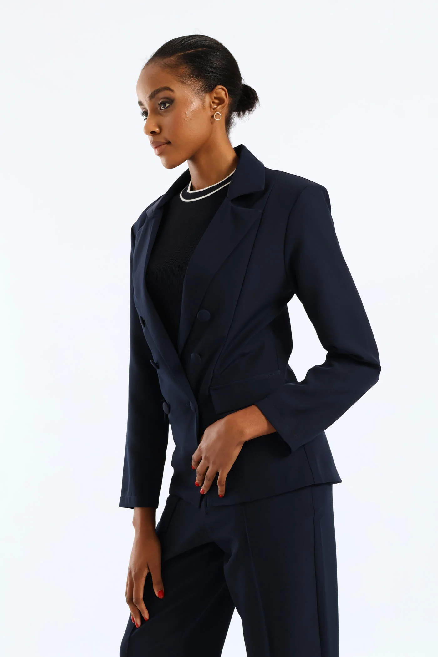 Double Notch Hem Work Blazer - Dark Navy - Image 3