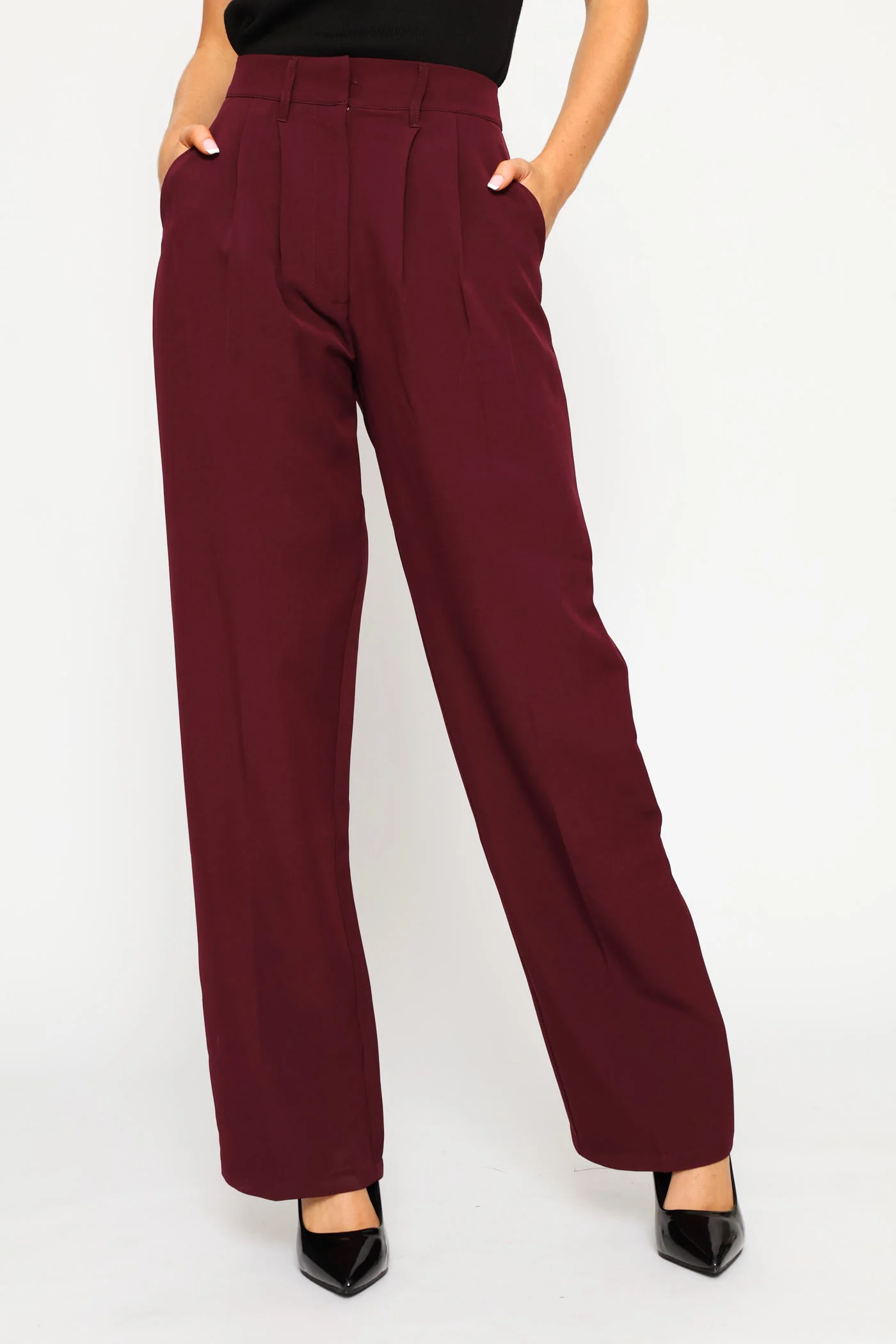 Double Pleat Straight Leg Pant - Plum - Image 2