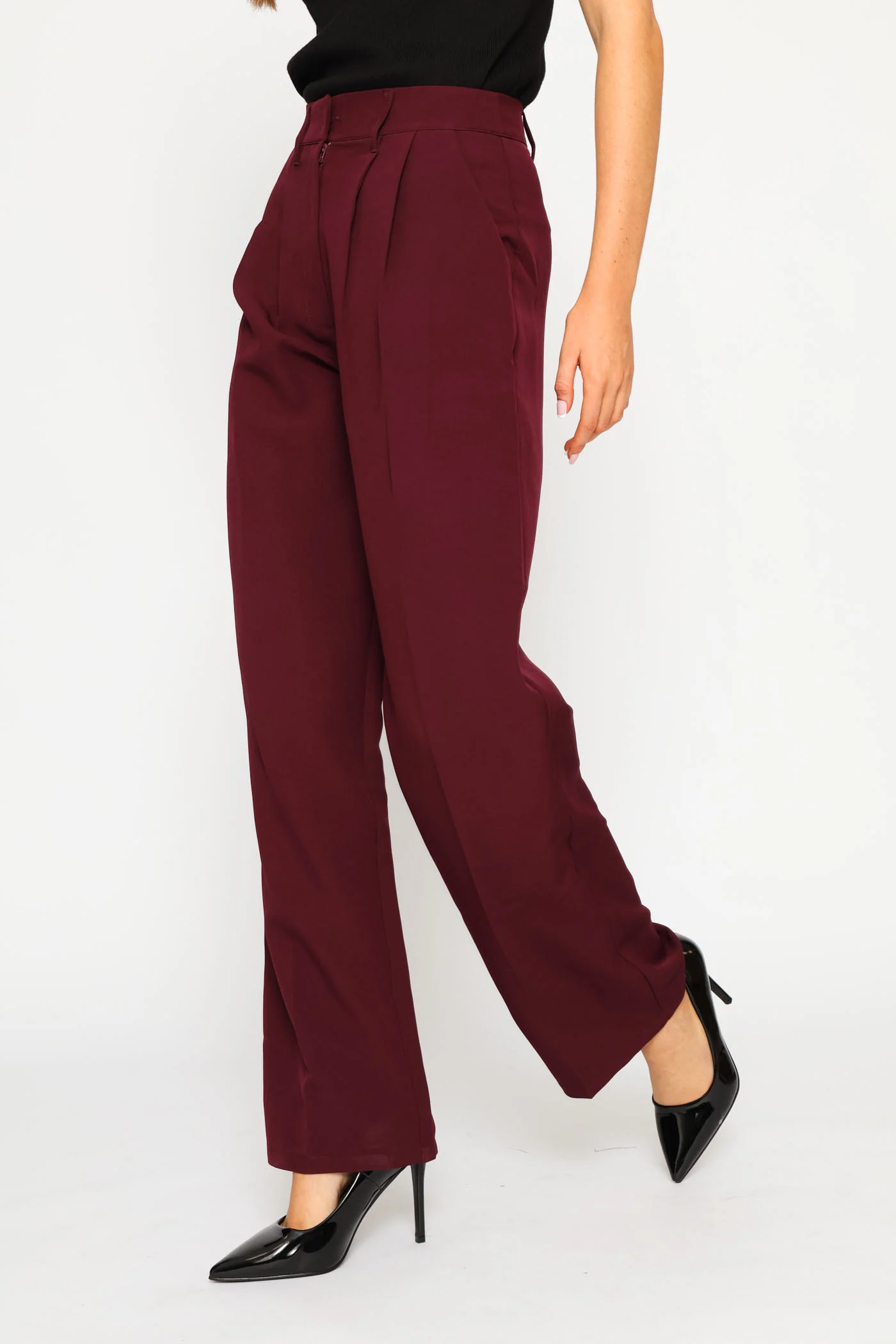 Double Pleat Straight Leg Pant - Plum - Image 3