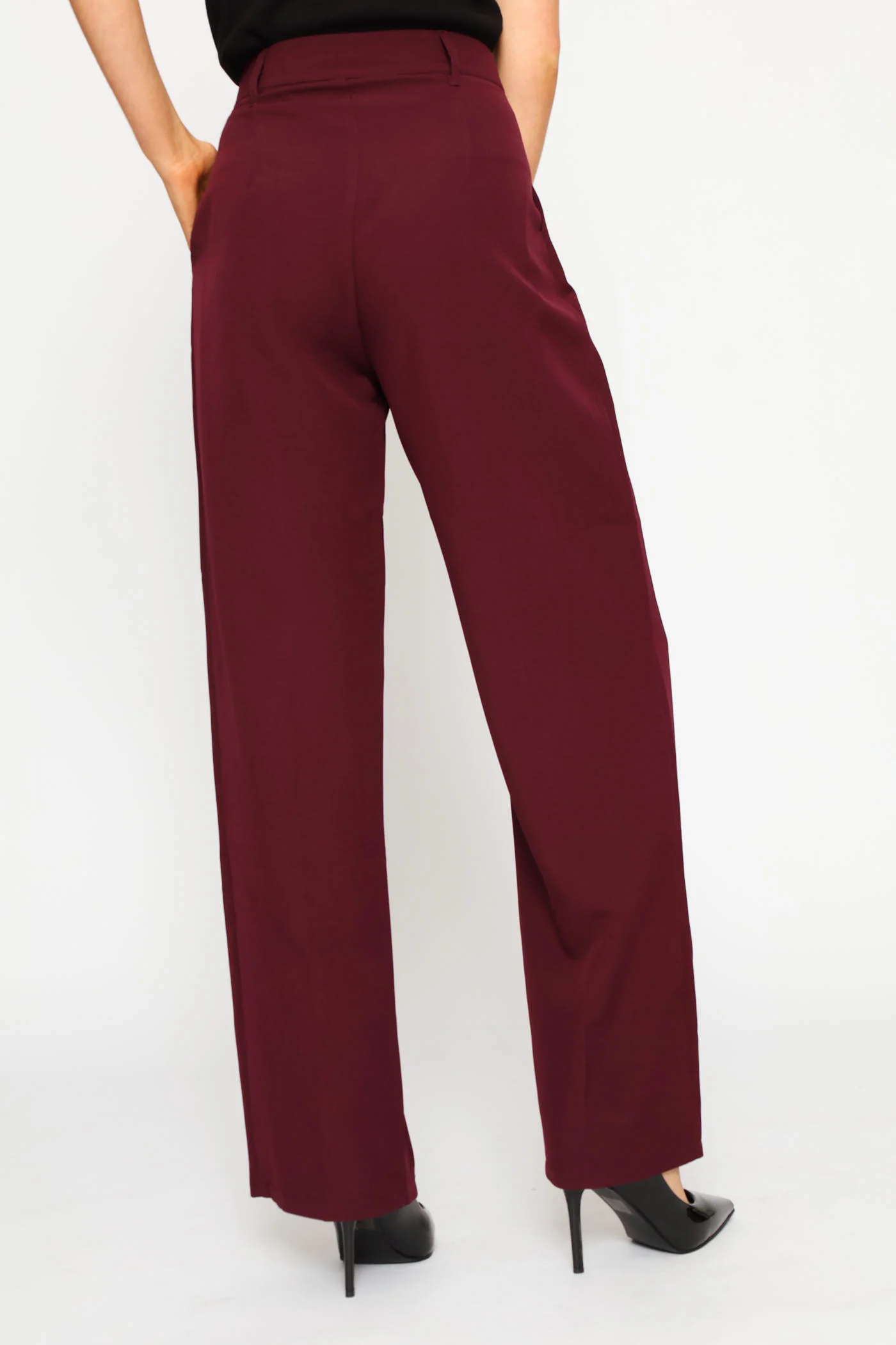 Double Pleat Straight Leg Pant - Plum - Image 4