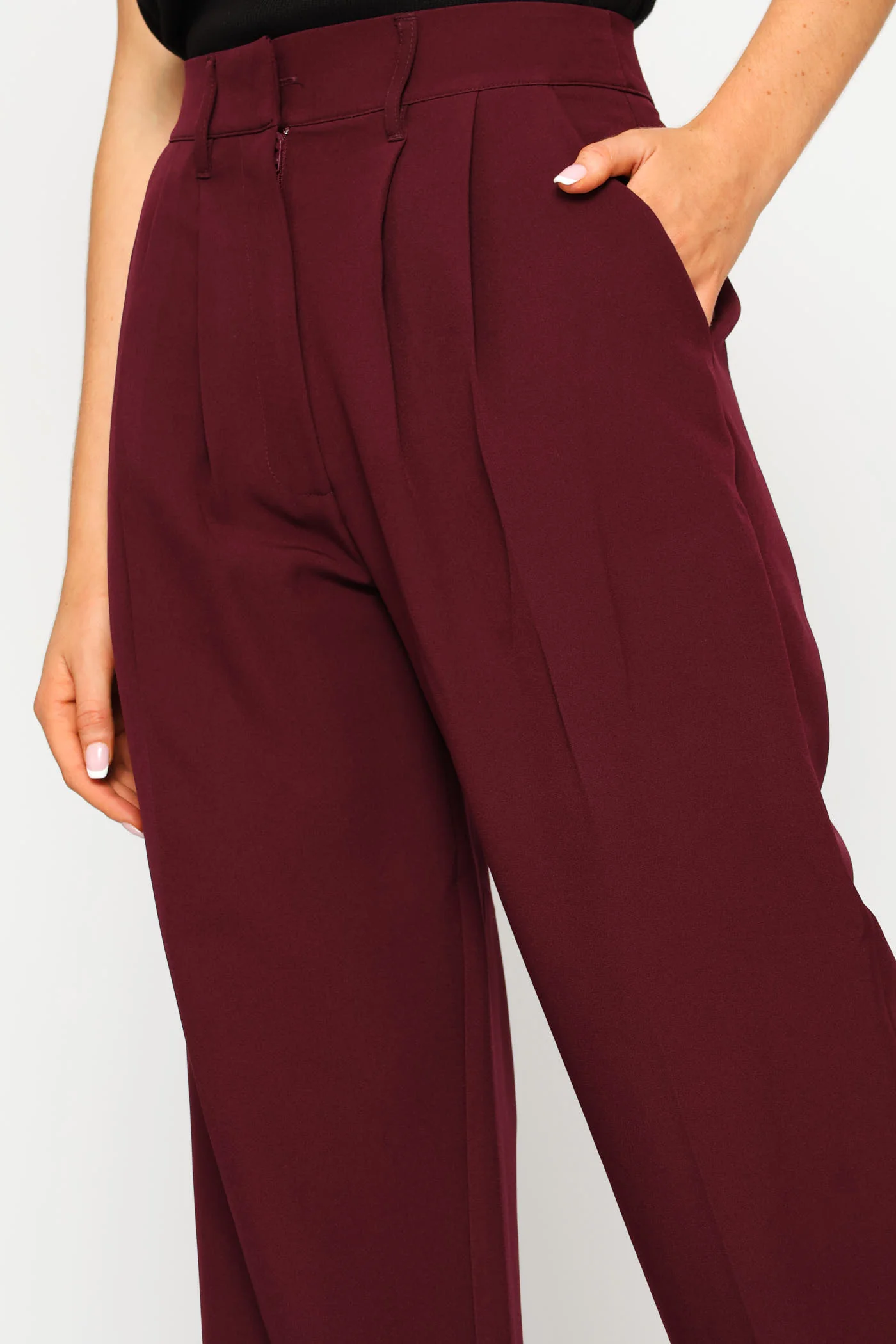 Double Pleat Straight Leg Pant - Plum - Image 5
