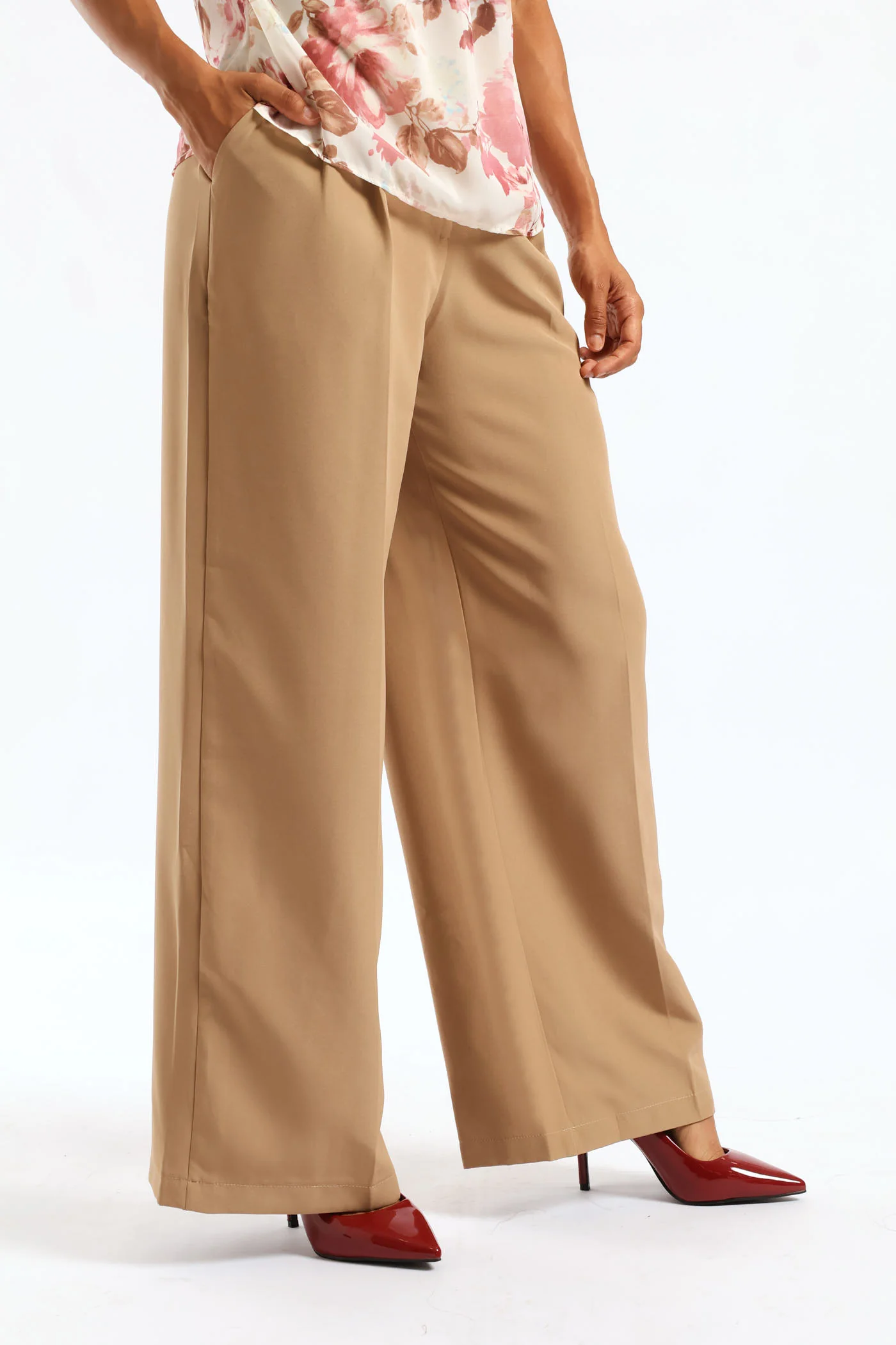 Double Pleat Wide Leg Pant - Taupe - Image 3