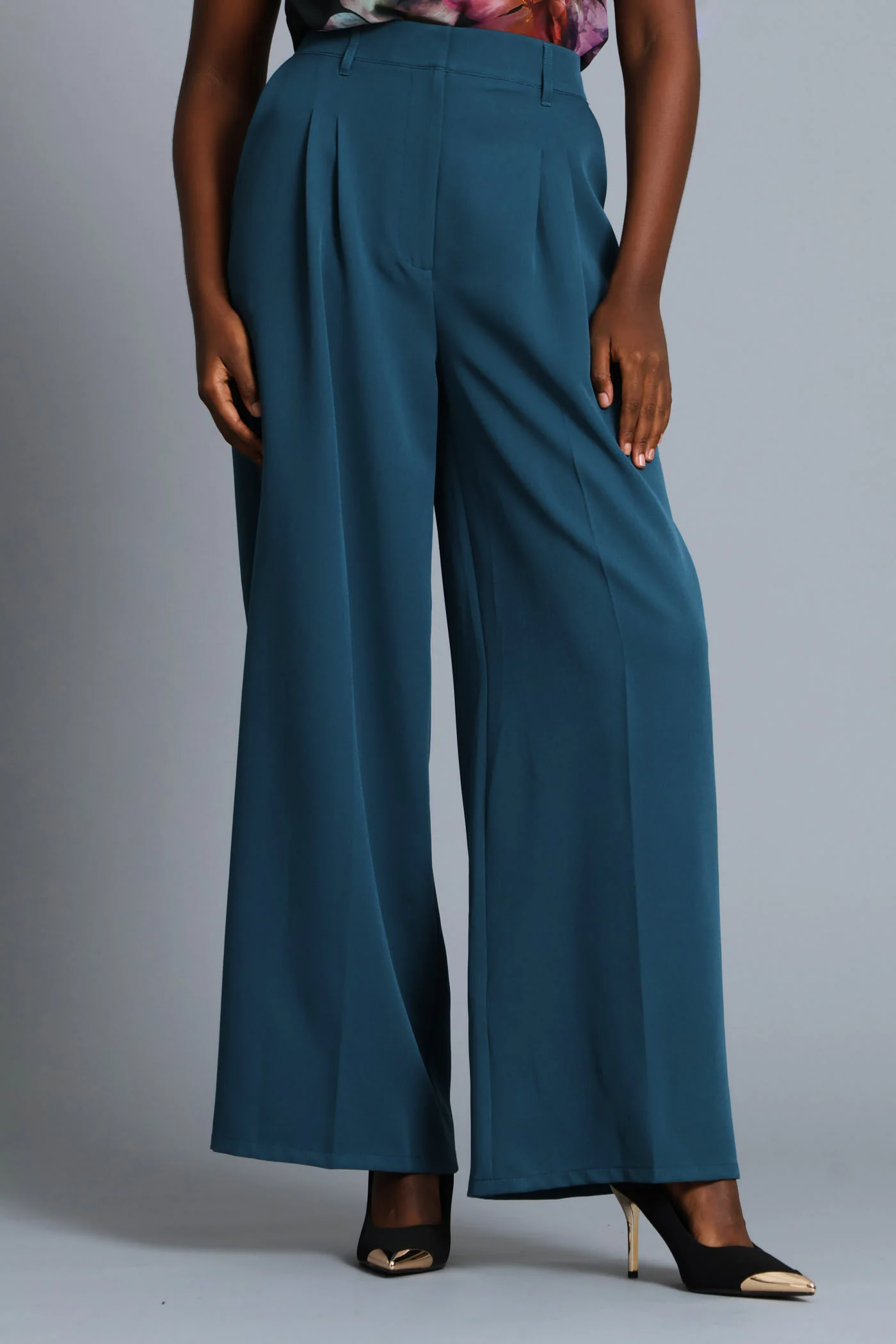 Double Pleat Wide Leg Pant - Teal - Image 2