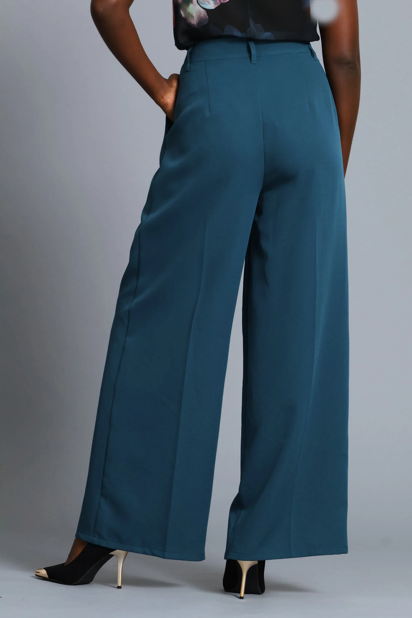 Double Pleat Wide Leg Pant - Teal - Image 5