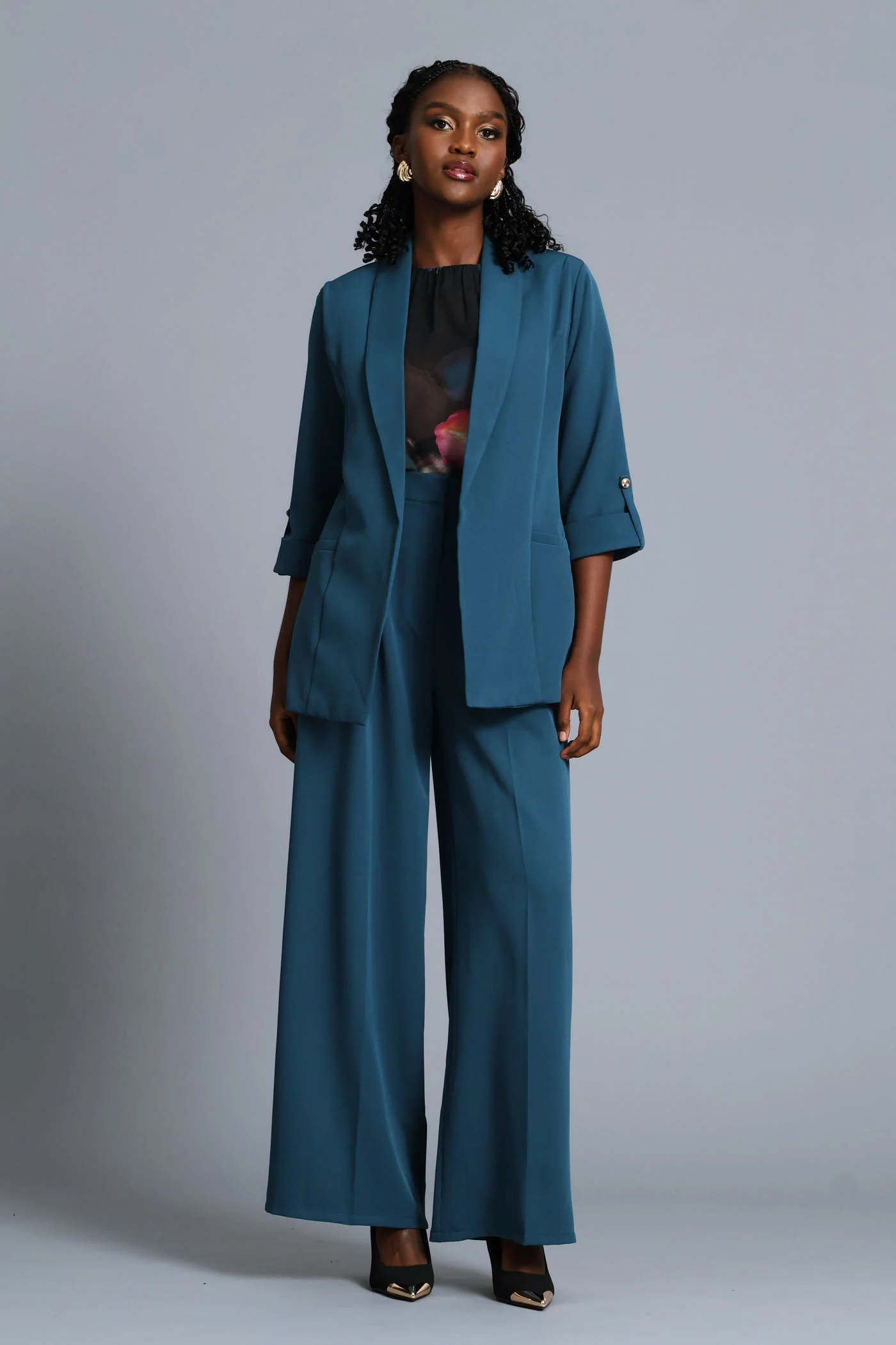 Double Pleat Wide Leg Pant - Teal - Image 7