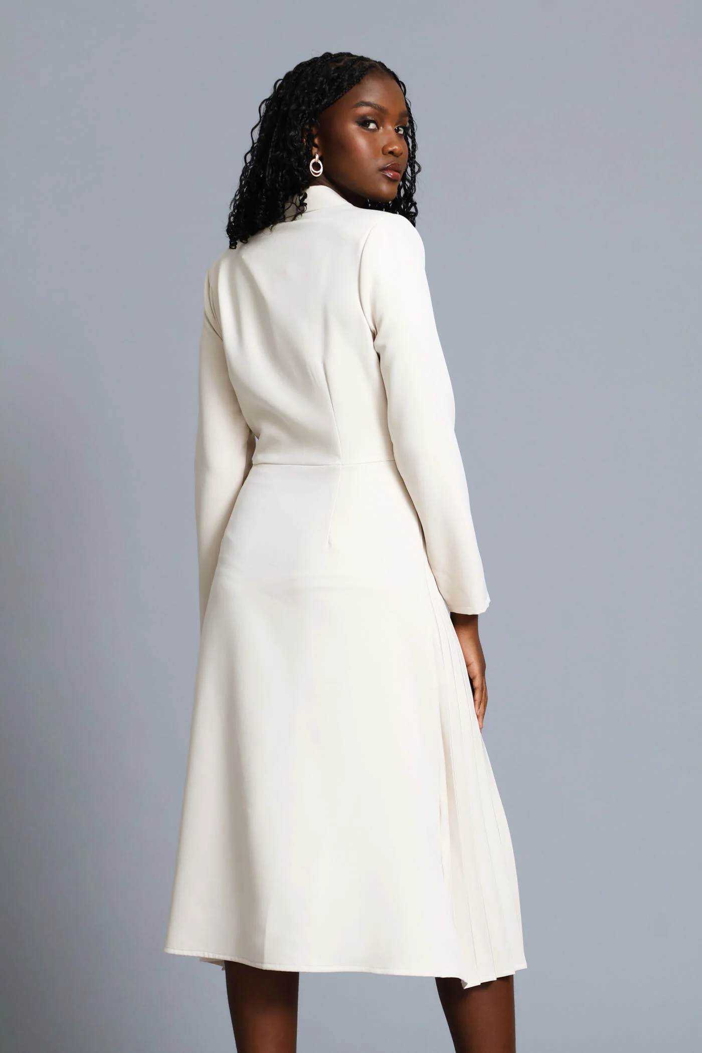 Double Pleated Midi Dress - Cream - Image 5