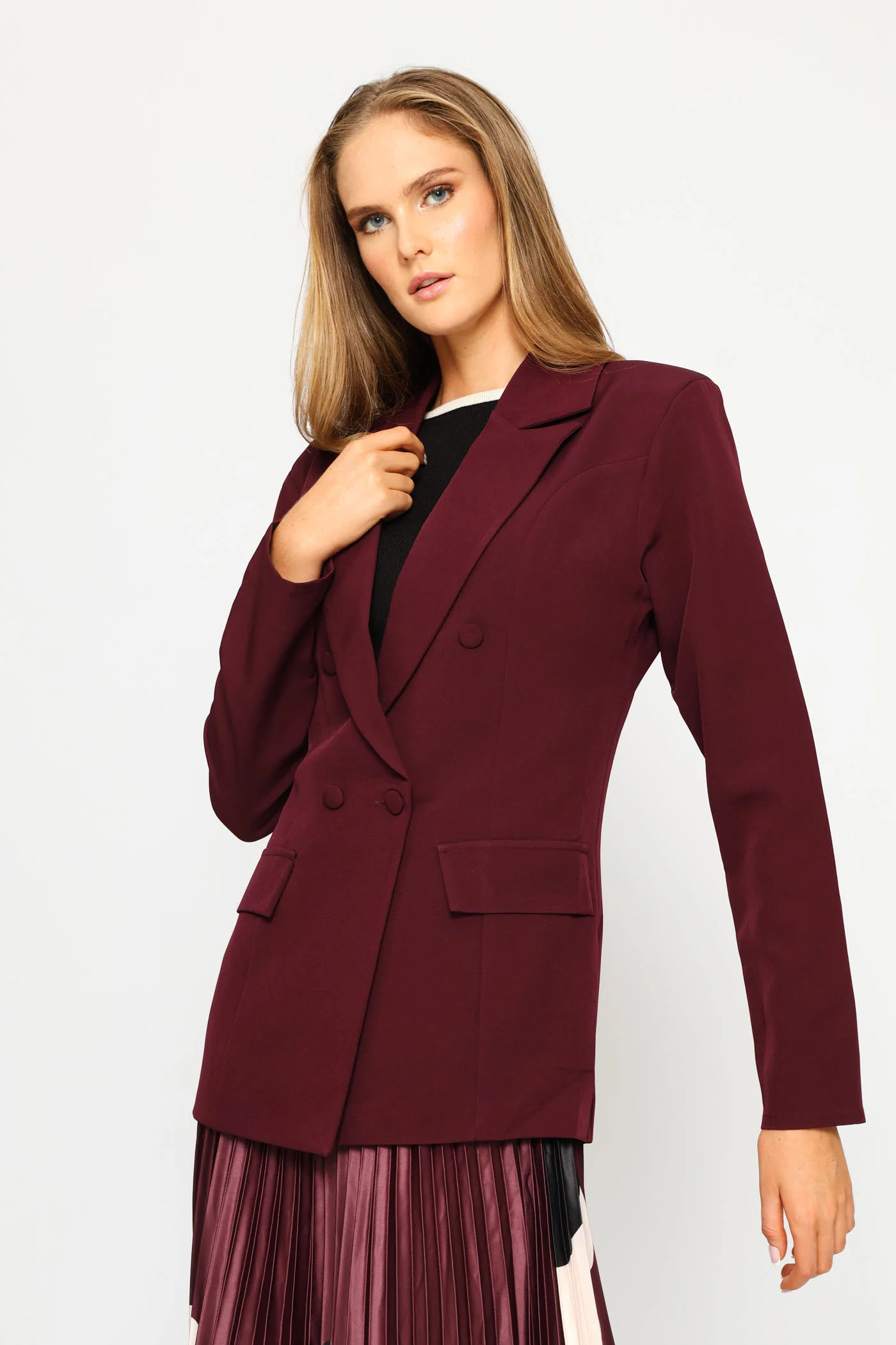 Double Pocket Flap Blazer - Plum - Image 3