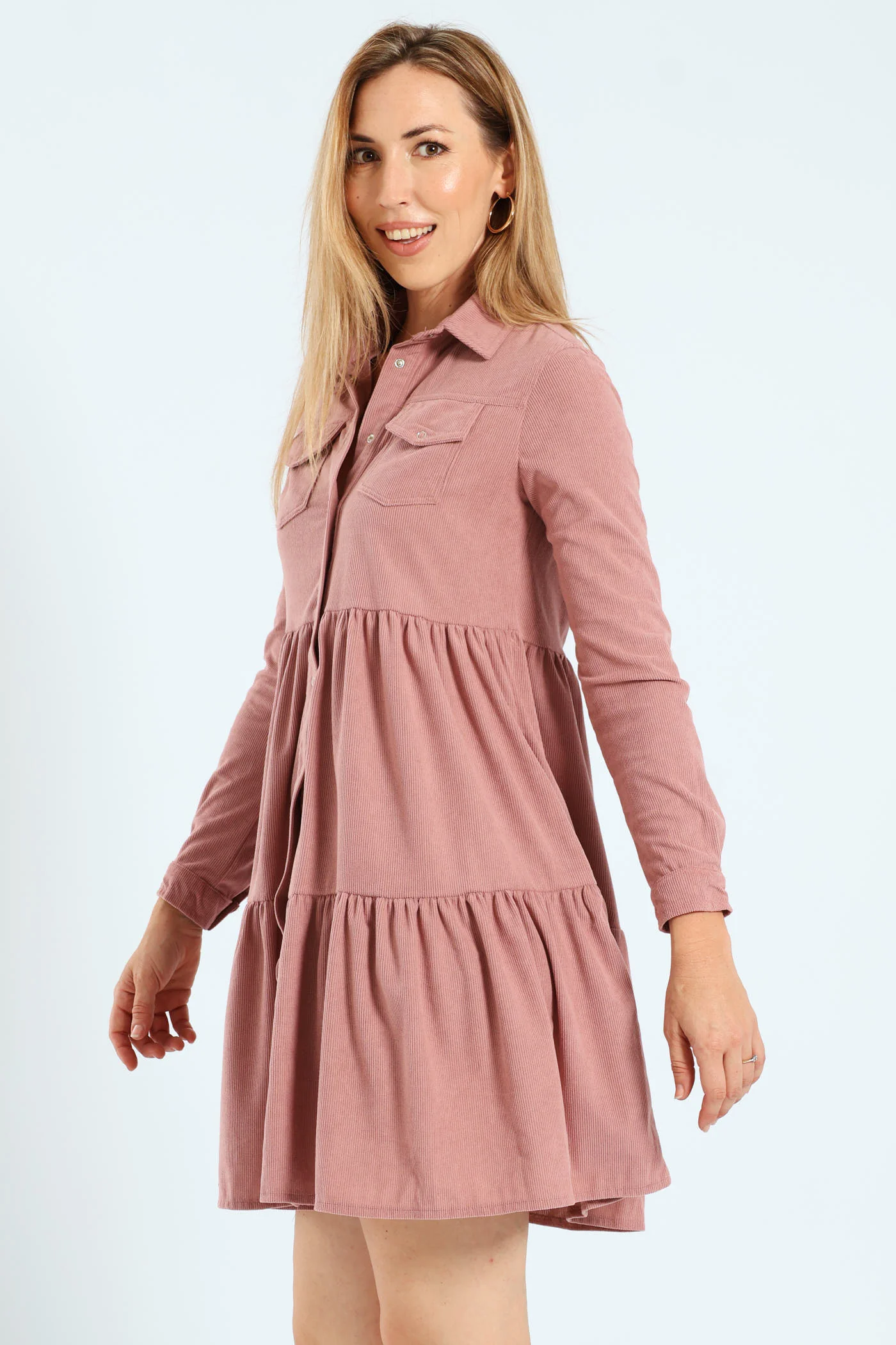 Double Pocket Tiered Corduroy Mini Dress - Image 4
