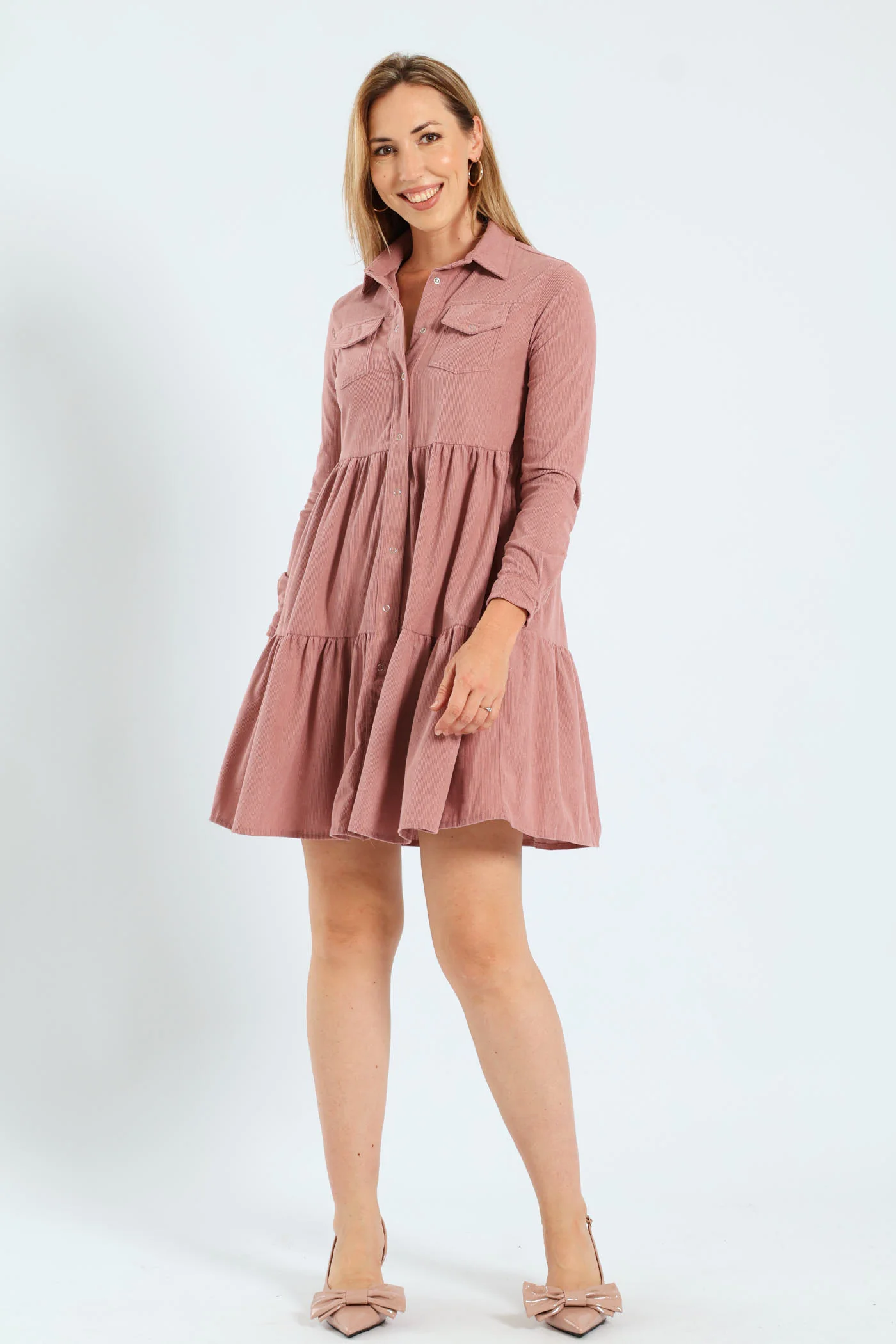 Double Pocket Tiered Corduroy Mini Dress - Image 5