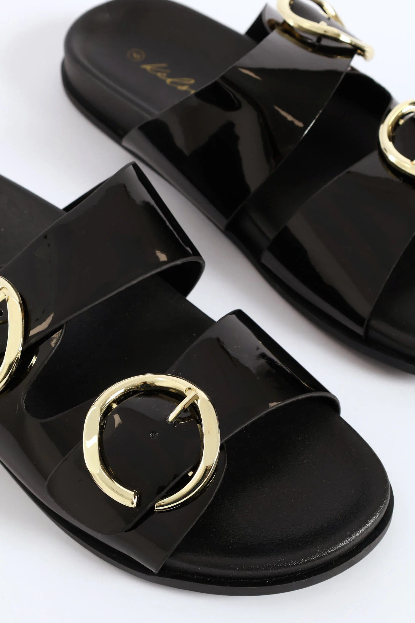 Double Shaped Buckle Slide Sandal - Black - Image 2