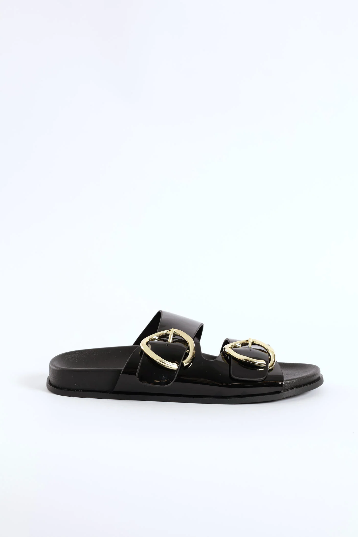 Double Shaped Buckle Slide Sandal - Black - Image 3