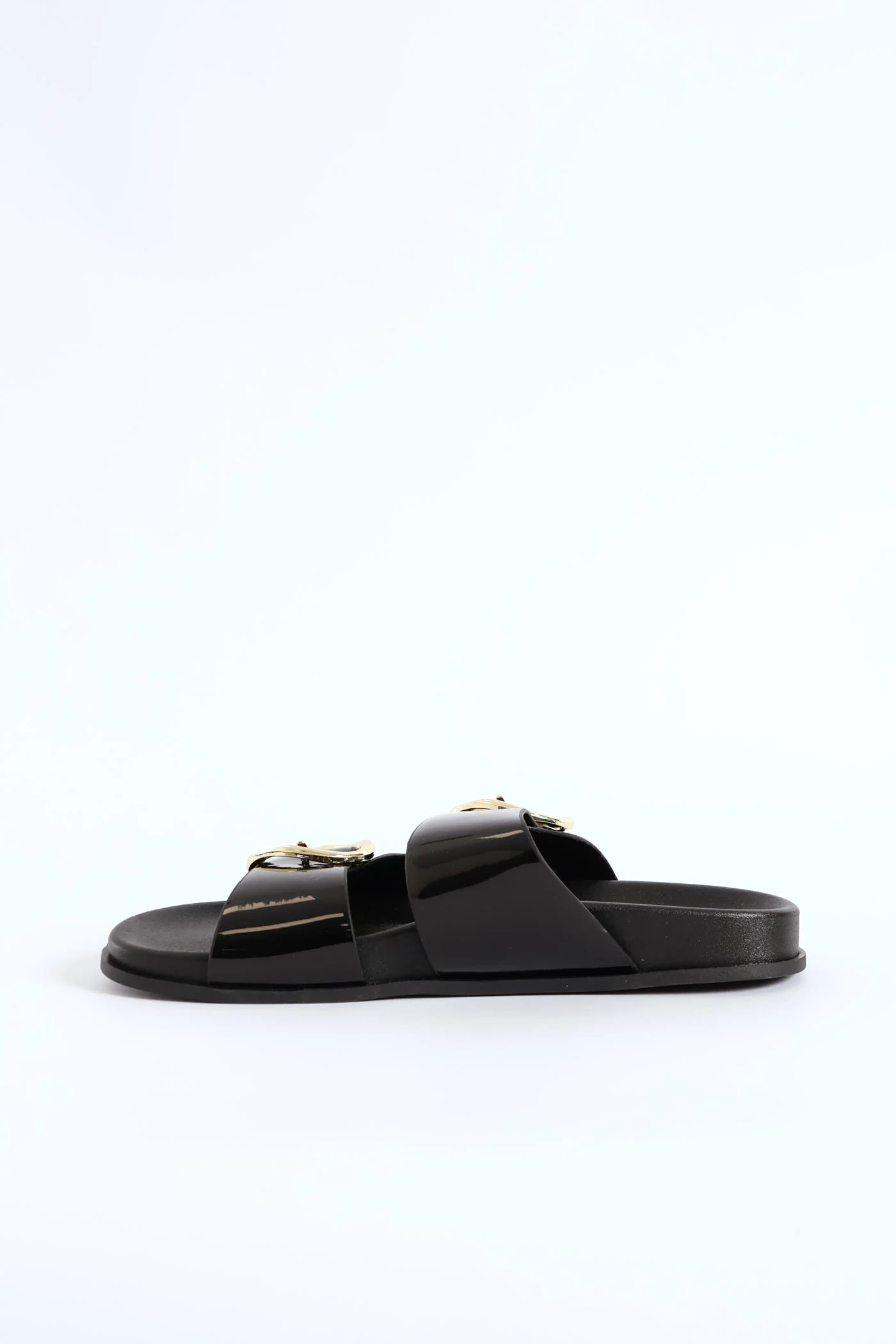 Double Shaped Buckle Slide Sandal - Black - Image 4