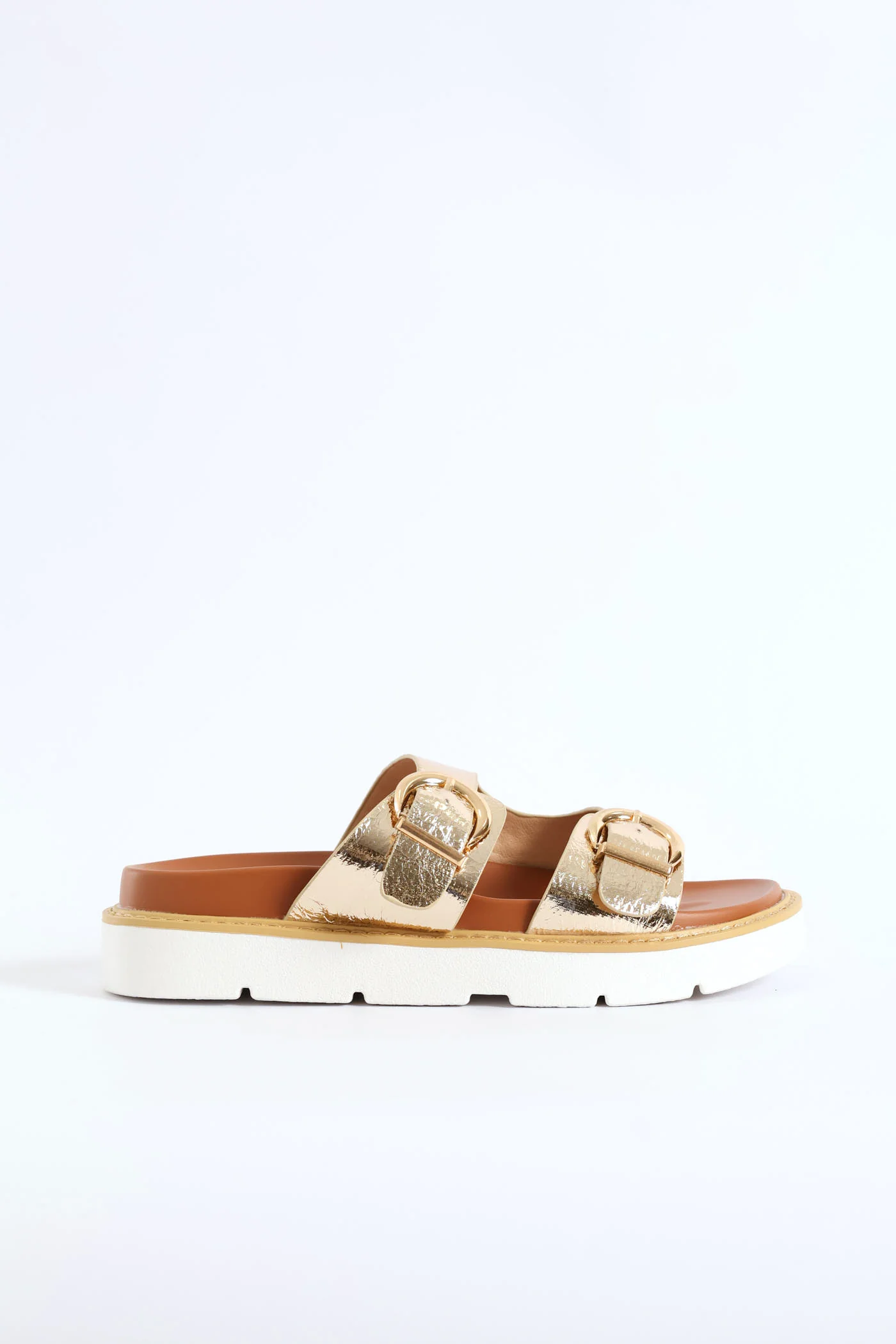 Double Strap Footbed Chunky Sole Sandal - Gold - Image 3