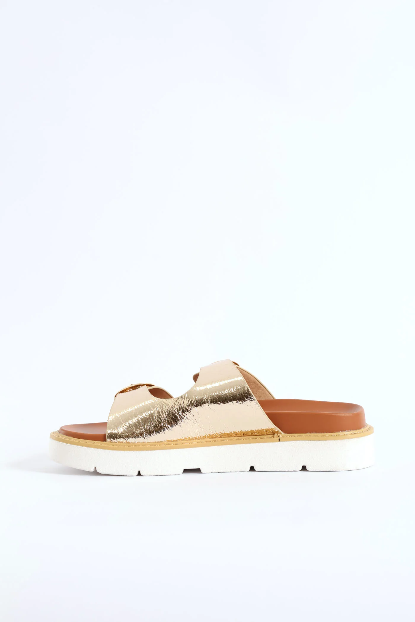 Double Strap Footbed Chunky Sole Sandal - Gold - Image 4