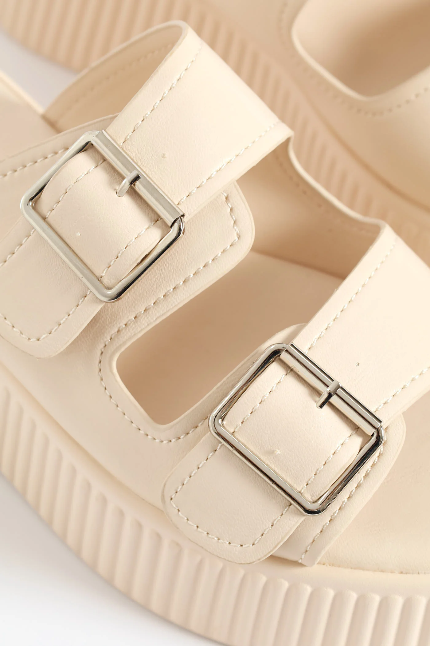 Double Strap High Platform Slide - Nude - Image 2