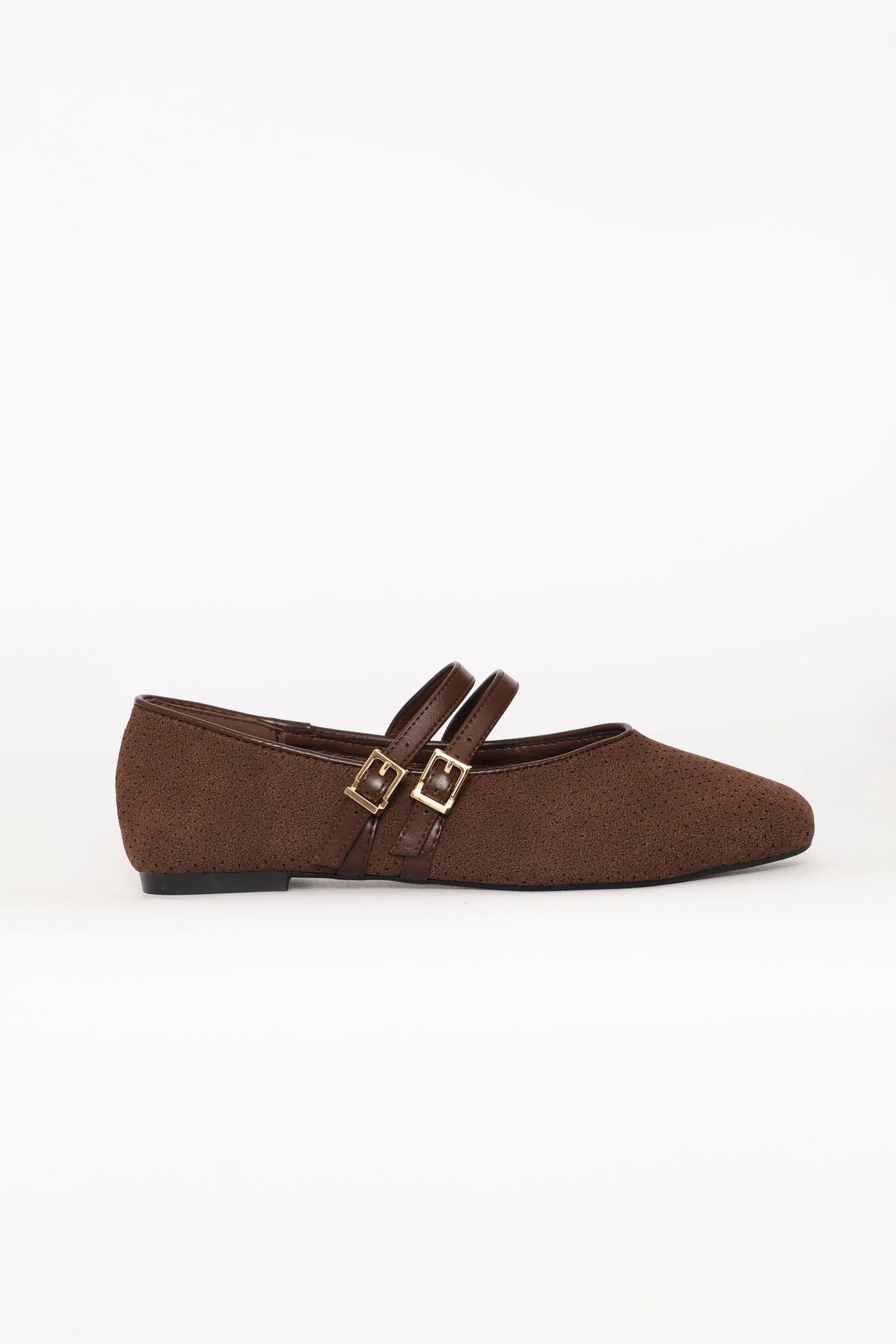 Double Strap Microfibre Lazer Cut Pump - Chocolate - Image 3
