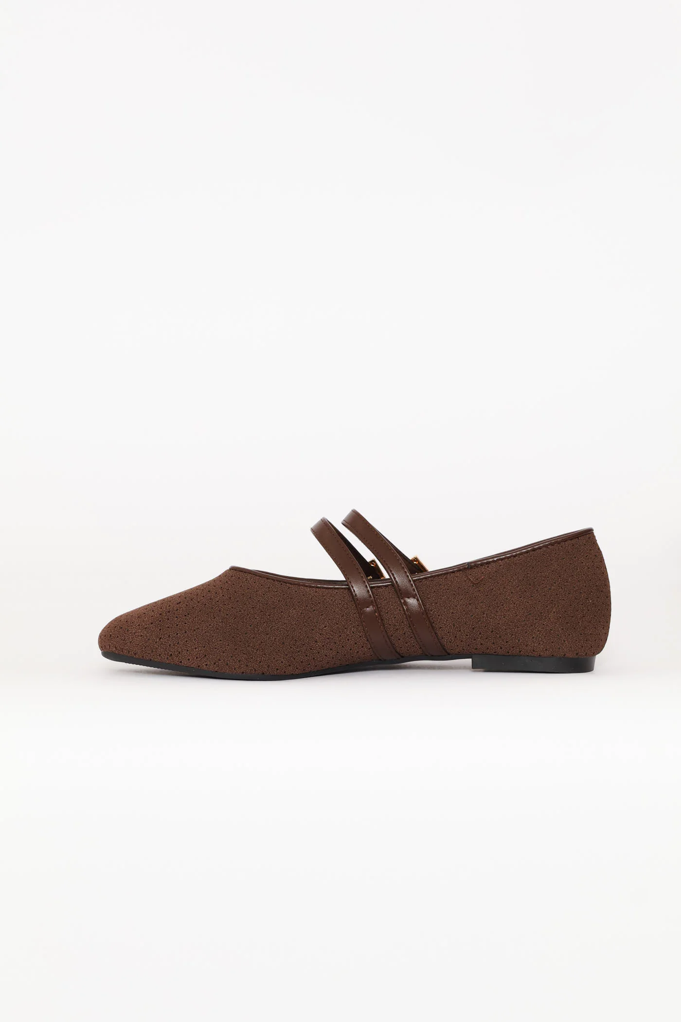 Double Strap Microfibre Lazer Cut Pump - Chocolate - Image 4