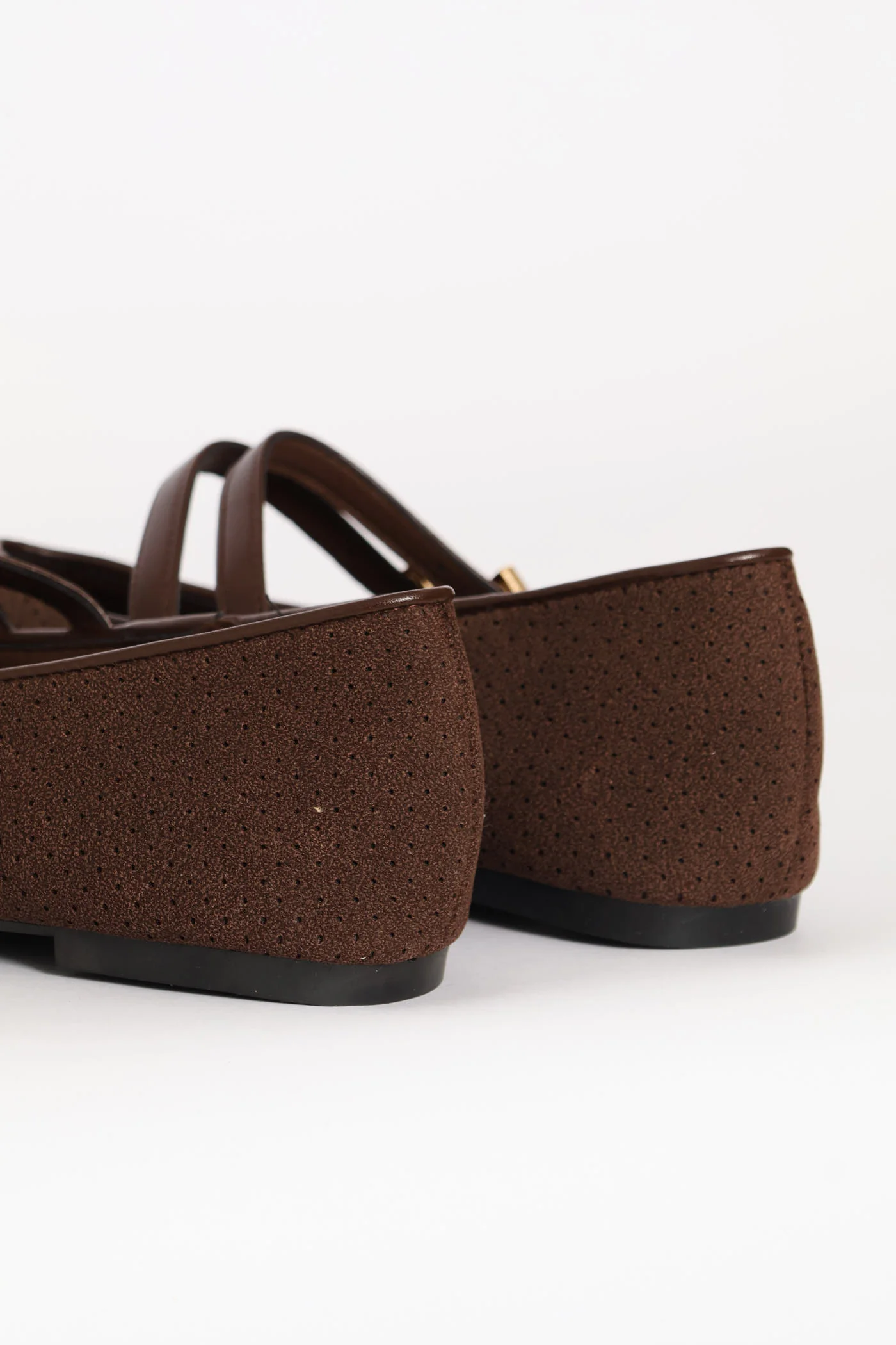 Double Strap Microfibre Lazer Cut Pump - Chocolate - Image 5