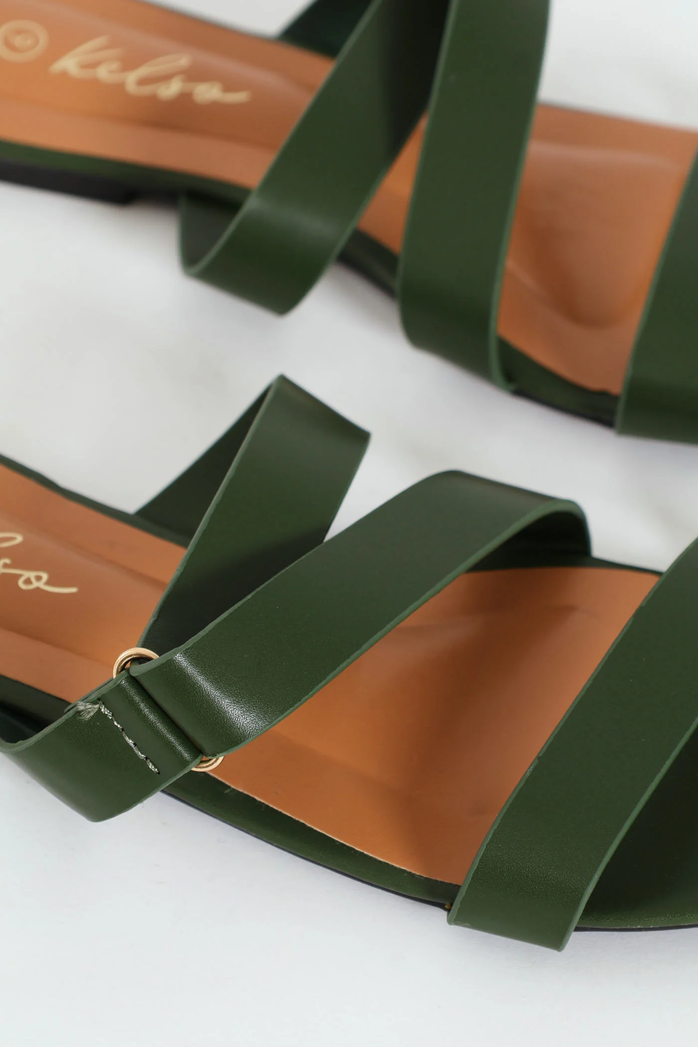 Double Strap Mule Sandal With Circle Link - Fatigue - Image 2