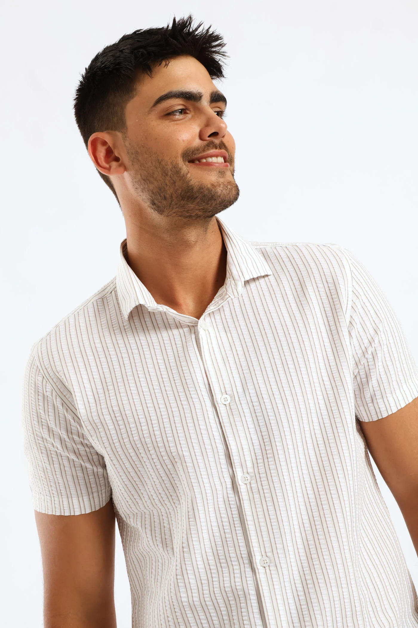 Double Stripe Textured Shirt - Stone/White - Image 2