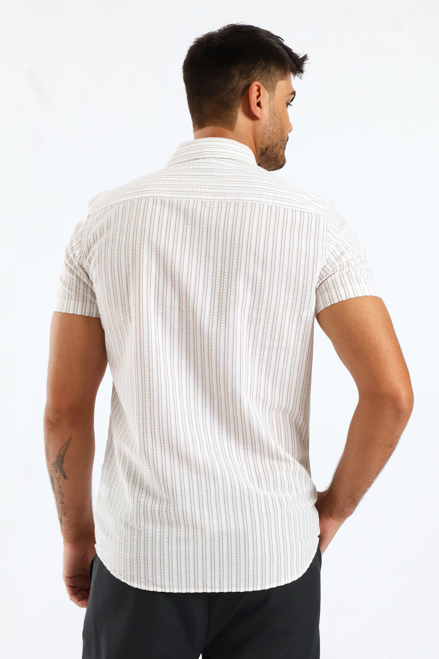 Double Stripe Textured Shirt - Stone/White - Image 5