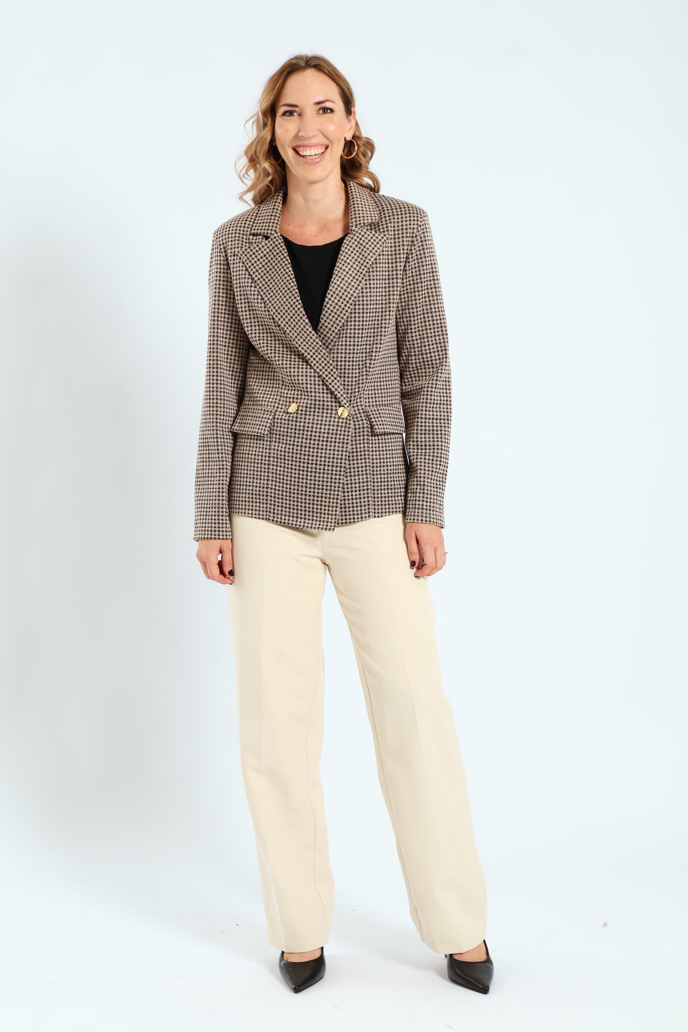 Double Tartan Check Blazer - Brown - Image 4