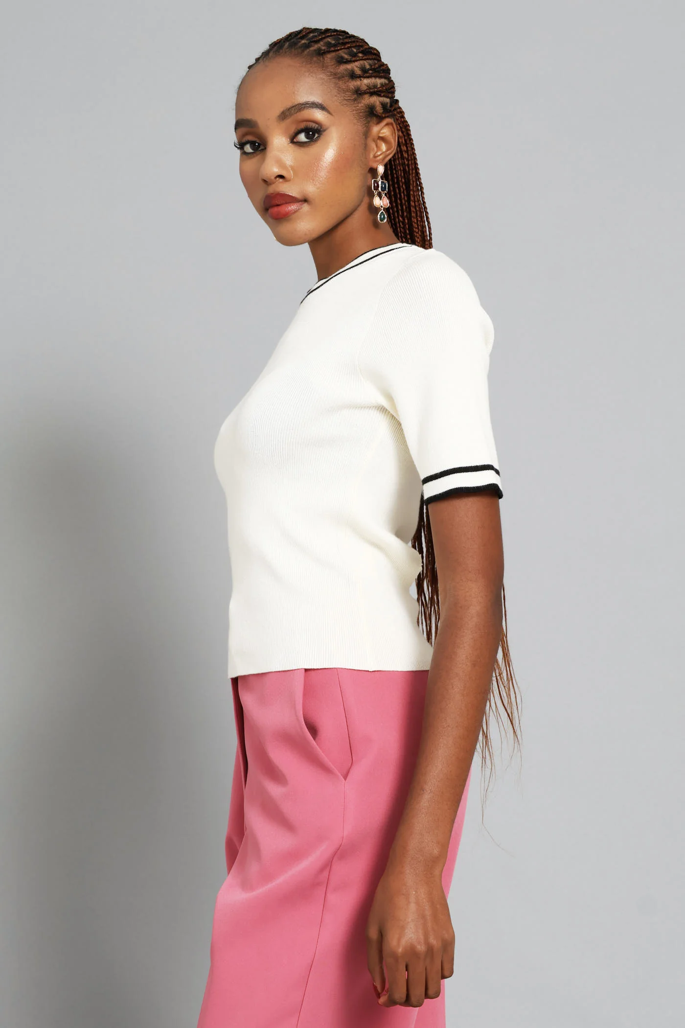 Double Tipped Pullover - Cream/Black - Image 2