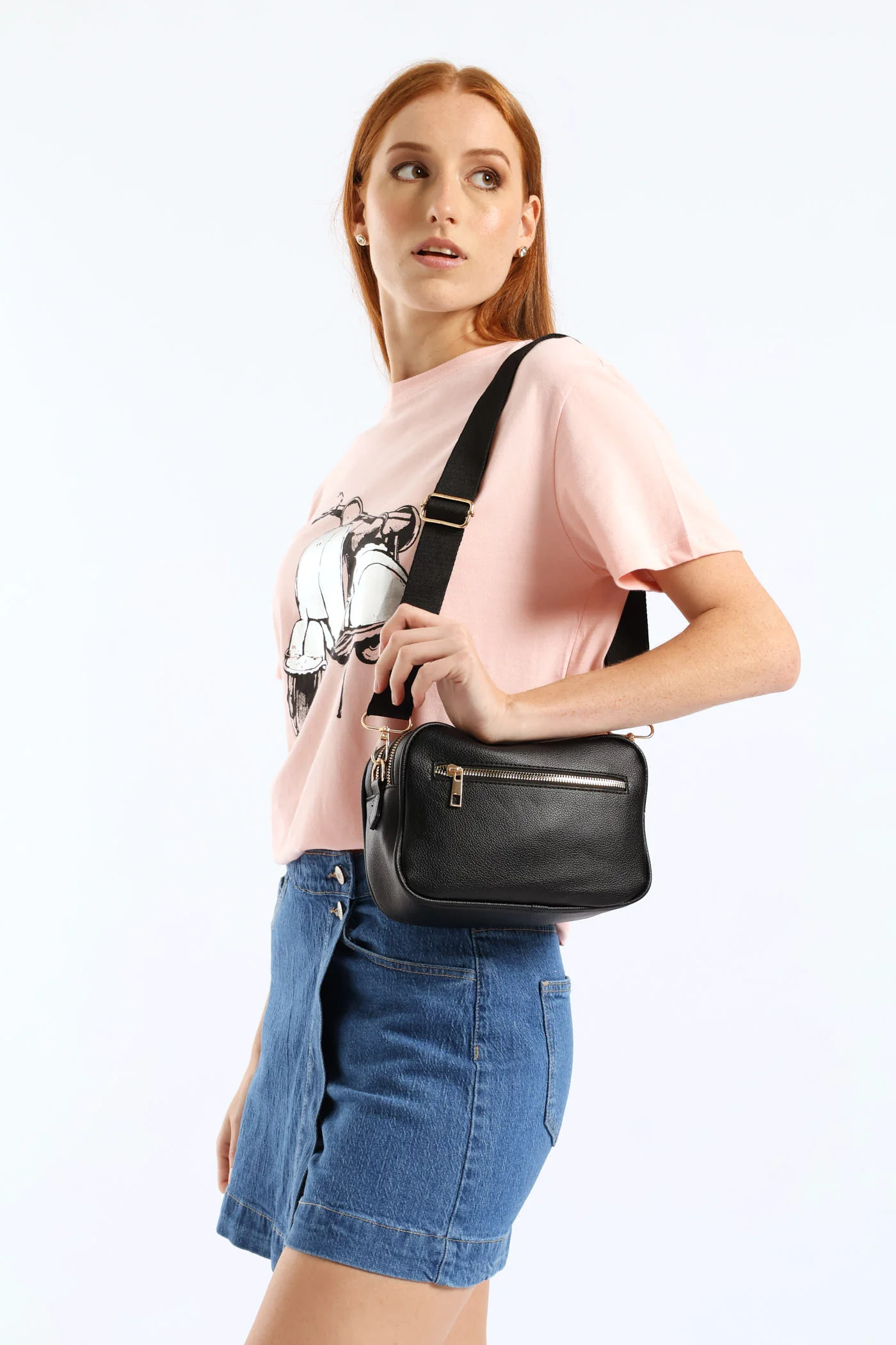 Double Top Zip Webbing Strap Camera Bag - Black - Image 4