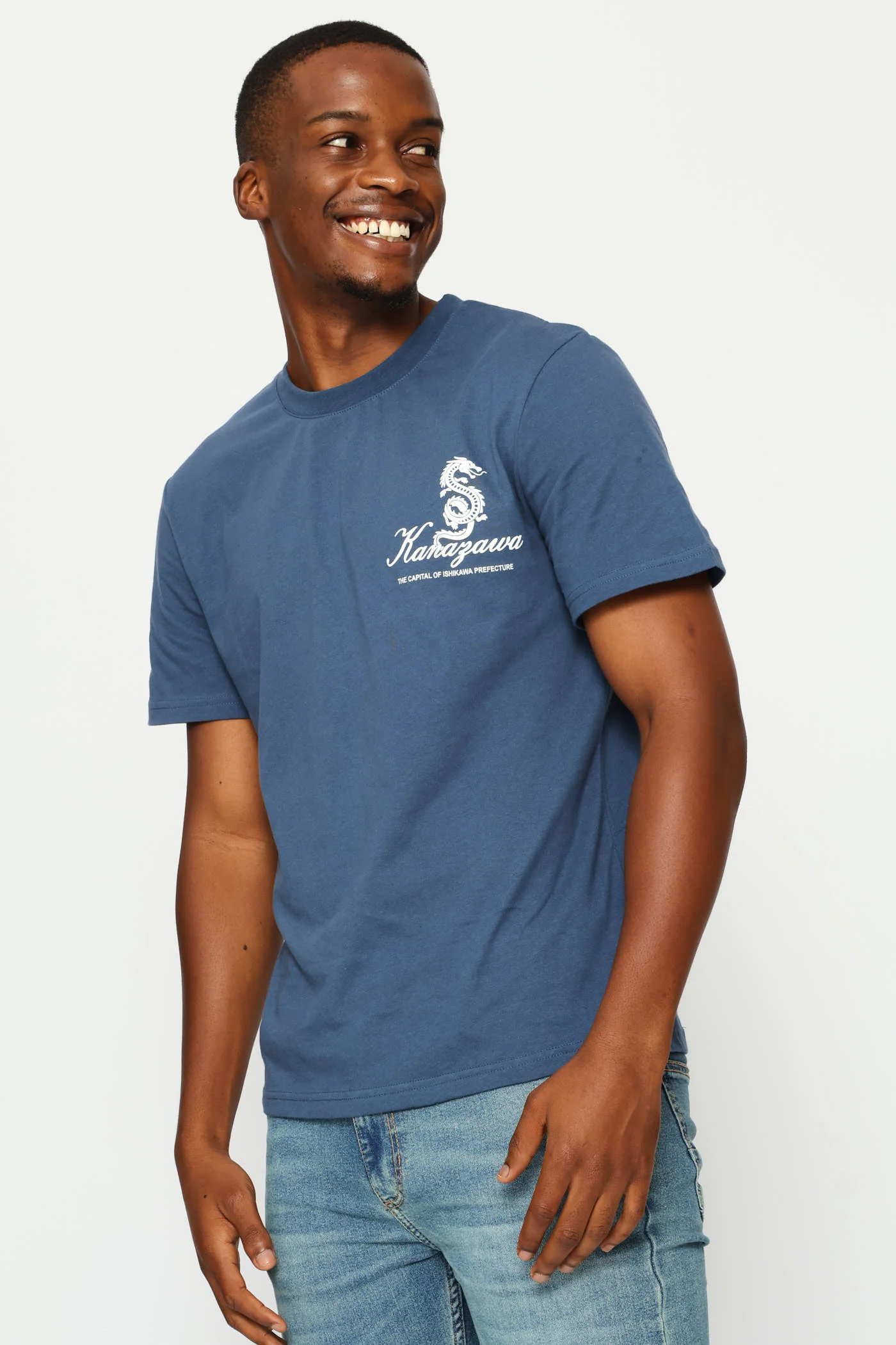 Dragon Bandana Front & Back Print Tee - Steel Blue - Image 3