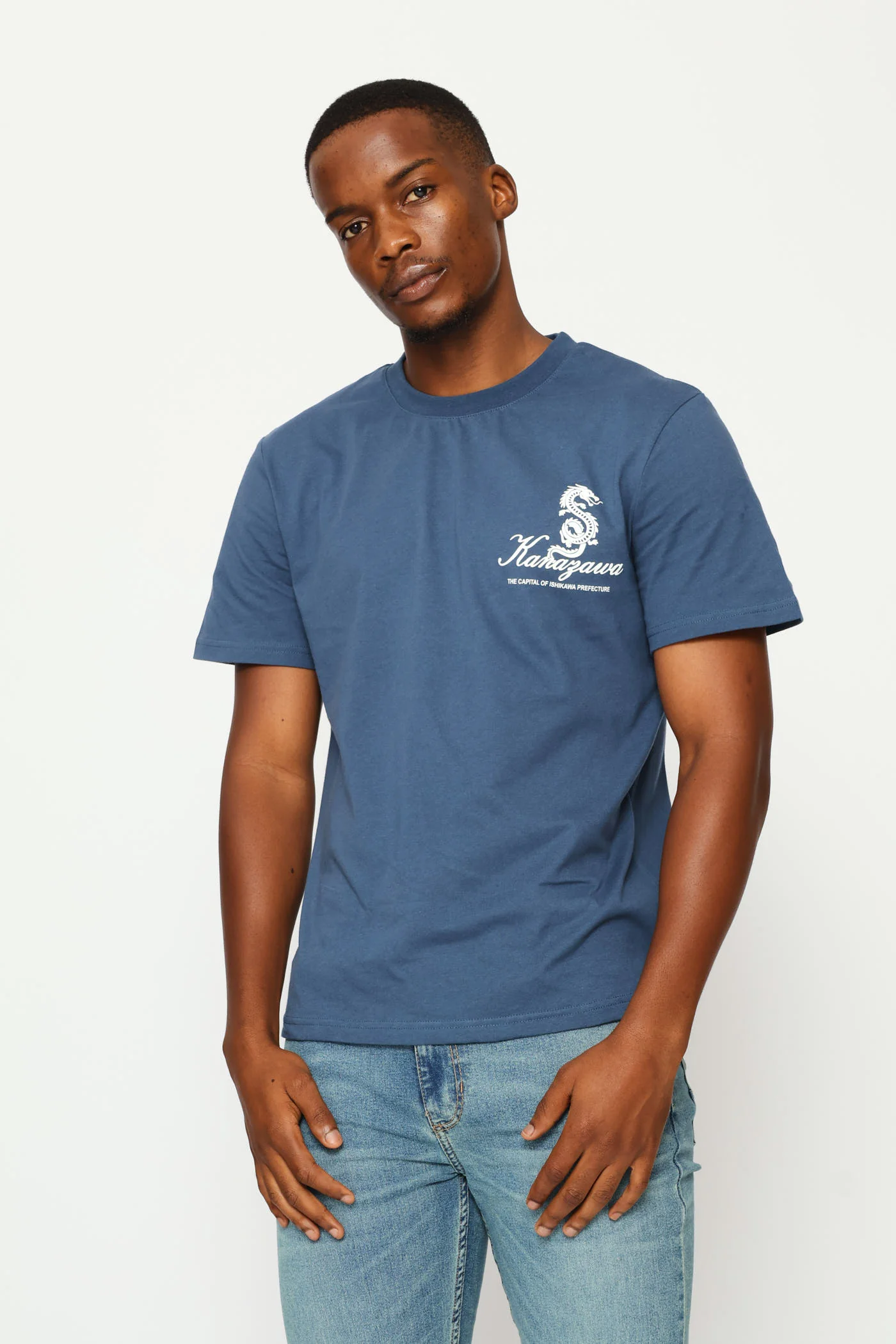 Dragon Bandana Front & Back Print Tee - Steel Blue - Image 4