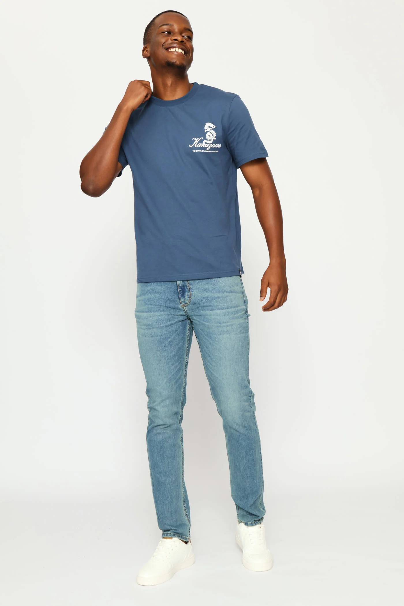 Dragon Bandana Front & Back Print Tee - Steel Blue - Image 5
