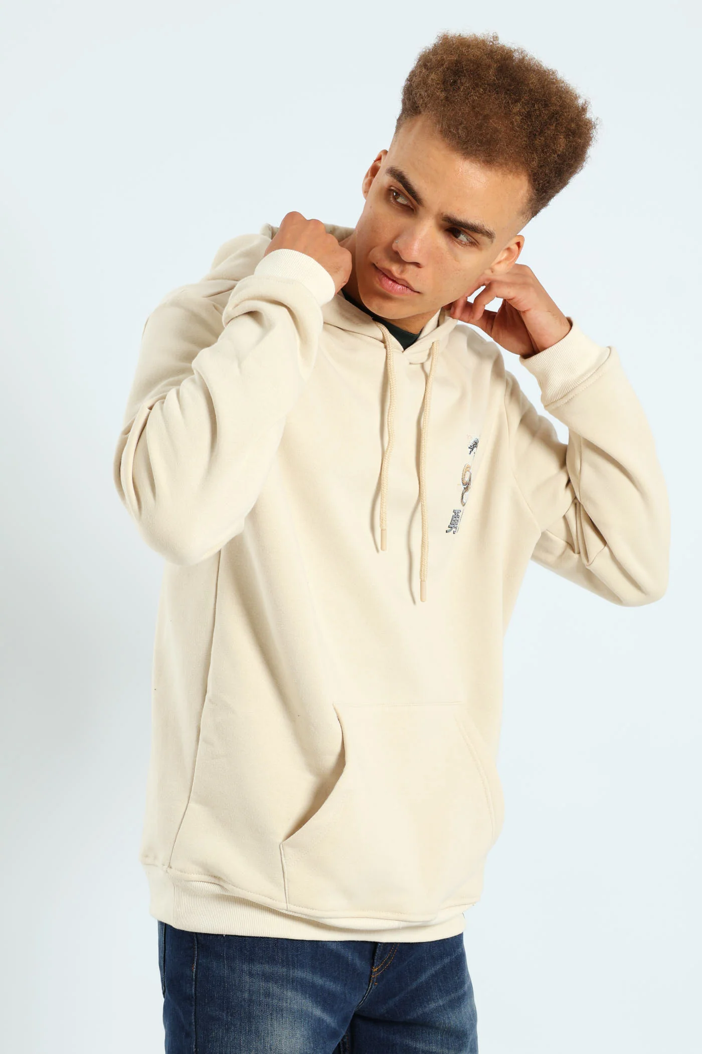 Dragon Front & Back Hoodie Top - Light Stone - Image 4