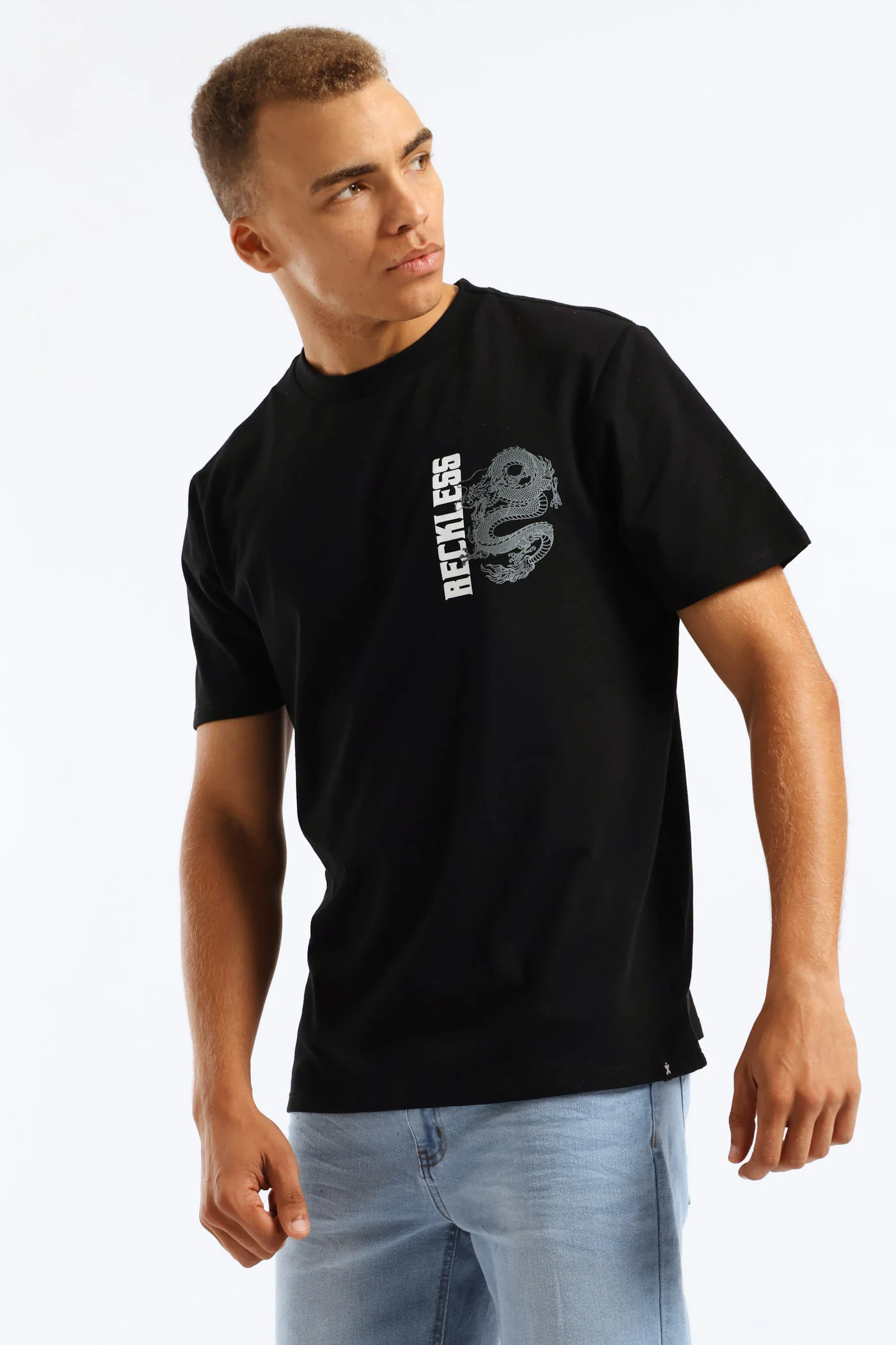 Dragon Front & Back Print Tee - Black - Image 2
